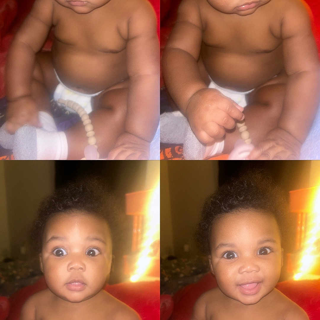 Seven Shiloh Smith is registered to the contest to win money with this photo: baby, background, child, closeup, collage, curly_hair, cute, diaper, expression, footwear, hand, happy, indoor, infant, portrait, sitting, skin, smiling, toy, warm_lighting