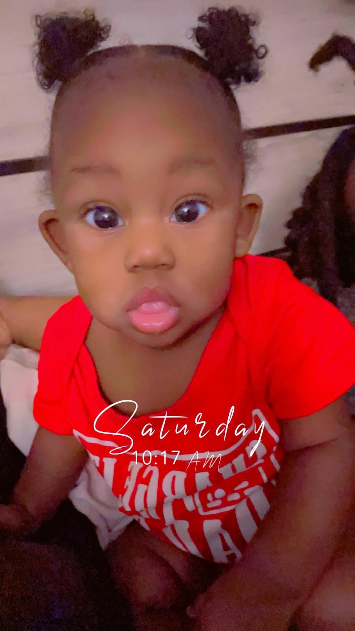 Avyanna is registered to the contest to win money with this photo: baby_toddler_clothing, black_hair, cheek, child, chin, ear, eyelash, forehead, fun, hairstyle, happy, iris, lip, neck, nose, person, skin, sleeve, smile, surprise