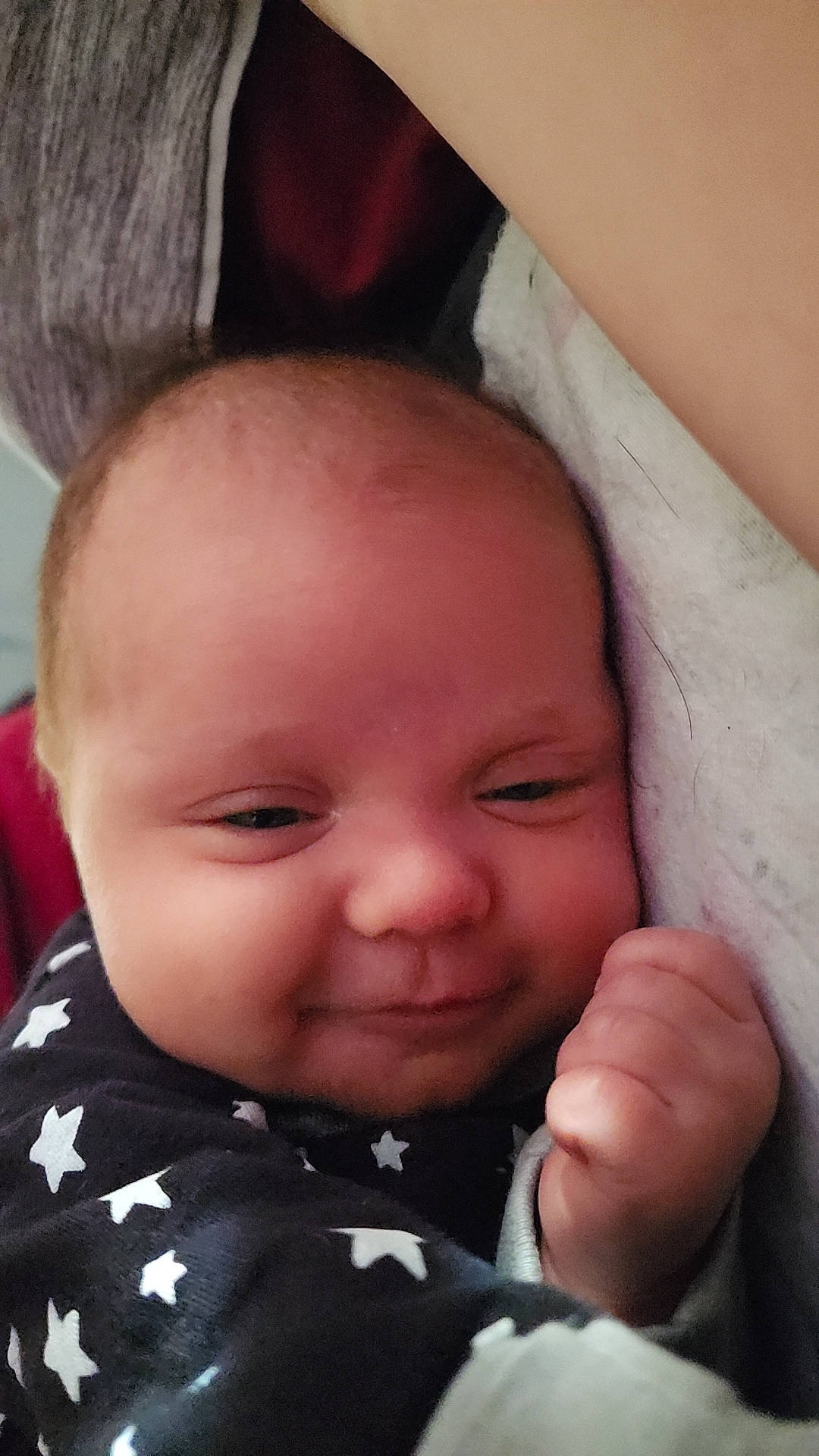 Delilah is registered to the contest to win money with this photo: baby, baby_toddler_clothing, cheek, chin, comfort, ear, eyebrow, eyelash, finger, gesture, hand, happy, iris, joy, lip, mouth, nose, person, pink, skin