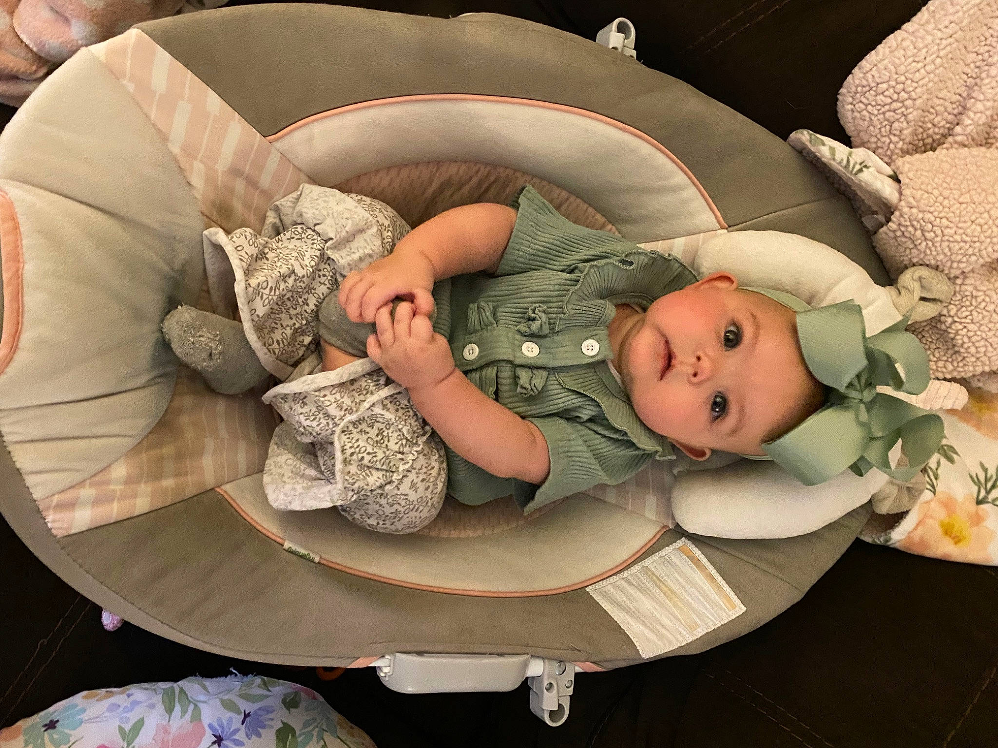 Aubrey joined the competition — help win amazing prizes! baby, baby_carriage, baby_products, baby_sleeping, baby_toddler_clothing, child, circle, comfort, fashion_accessory, hat, headgear, linens, nap, pattern, person, room, rose, sitting, sleep, sun_hat