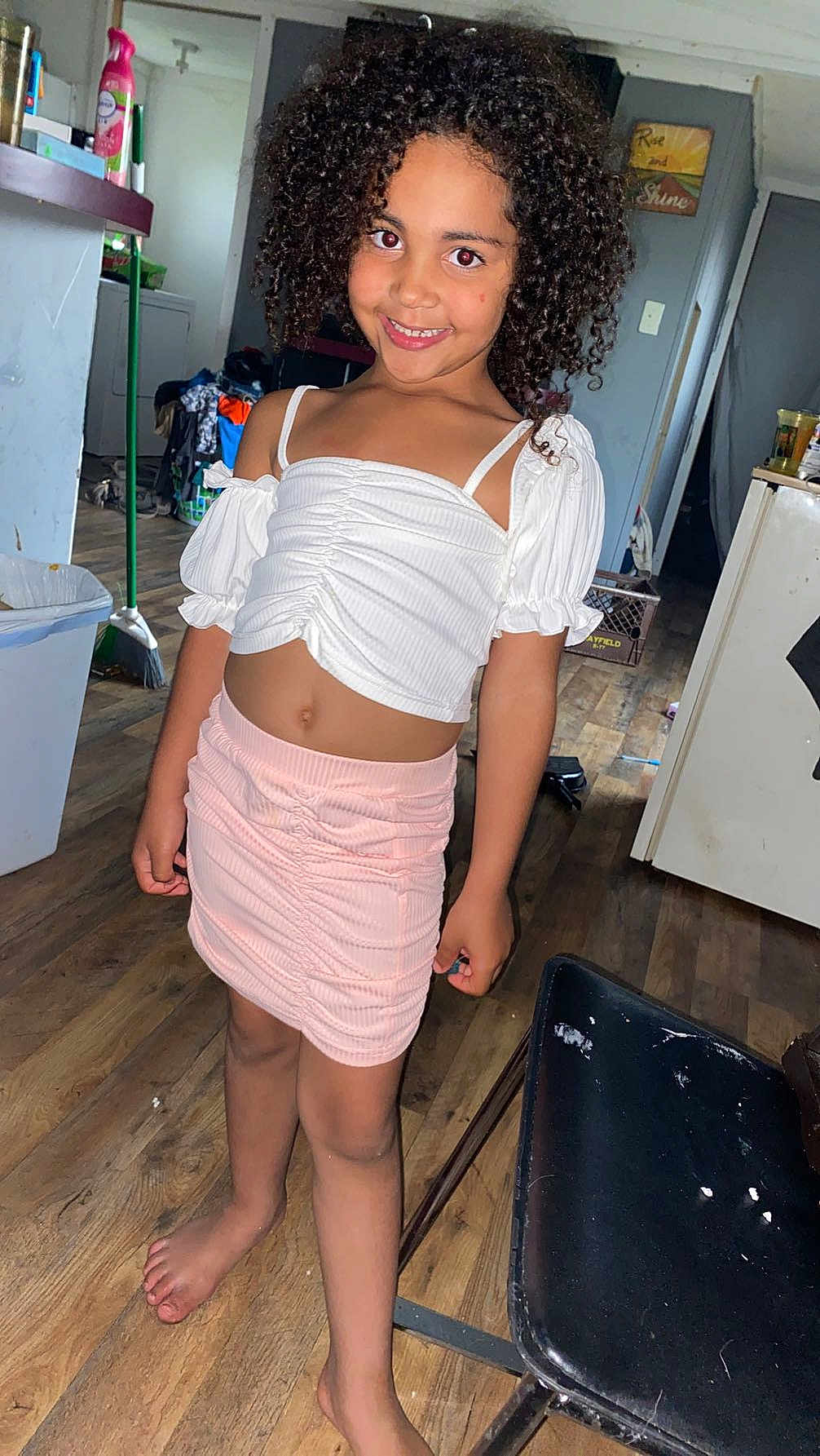 Gabriella joined the competition — help win amazing prizes! blackhair, blouse, clothing, curlyhair, face, female, girl, hair, head, person, shorts, sleeve, standing, teen