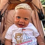 Beau-Harley is registered to the contest to win money with this photo: baby, child, smiling, stroller, outdoor, blond_hair, blue_eyes, white_shirt, teddy_bear, sailboat, cute, happy, infant, person, sunlight, nature, fabric, seat, portrait, joy