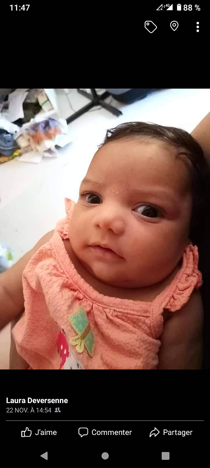 Mina participe au concours pour gagner de l'argent avec cette photo : baby, baby_toddler_clothing, cheek, child, chin, ear, eyebrow, eyelash, face, finger, forehead, happy, iris, lip, mouth, neck, nose, person, skin, sleeve