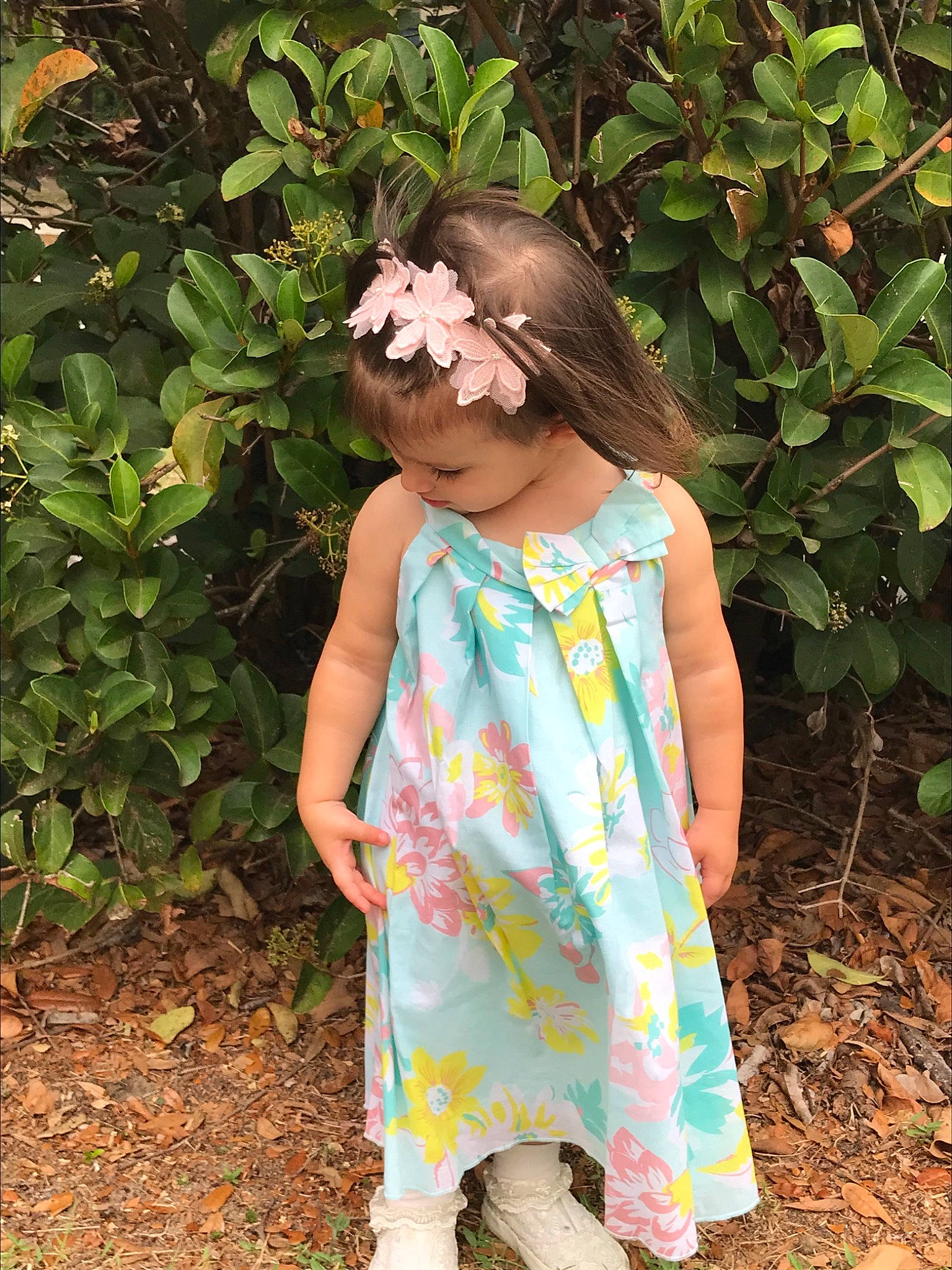Alison joined the competition — help win amazing prizes! child, clothing, day_dress, dress, fawn, grass, green, leaf, pattern, person, plant, spring, summer, toddler, yellow