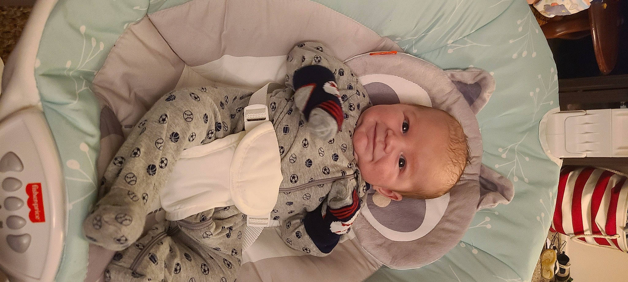 Silas is registered to the contest to win money with this photo: baby, baby_products, baby_safety, baby_sleeping, baby_toddler_clothing, bedtime, cheek, child, comfort, eye, happy, iris, joy, linens, pattern, person, room, skin, sleeve, smile