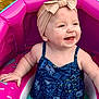 Lexi is registered to the contest to win money with this photo: baby, child, smiling, headband, swimsuit, inflatable_pool, water, pink, blue, happy, summer, outdoor, cute, sitting, playful, toddler, infant, skin, arms, fun