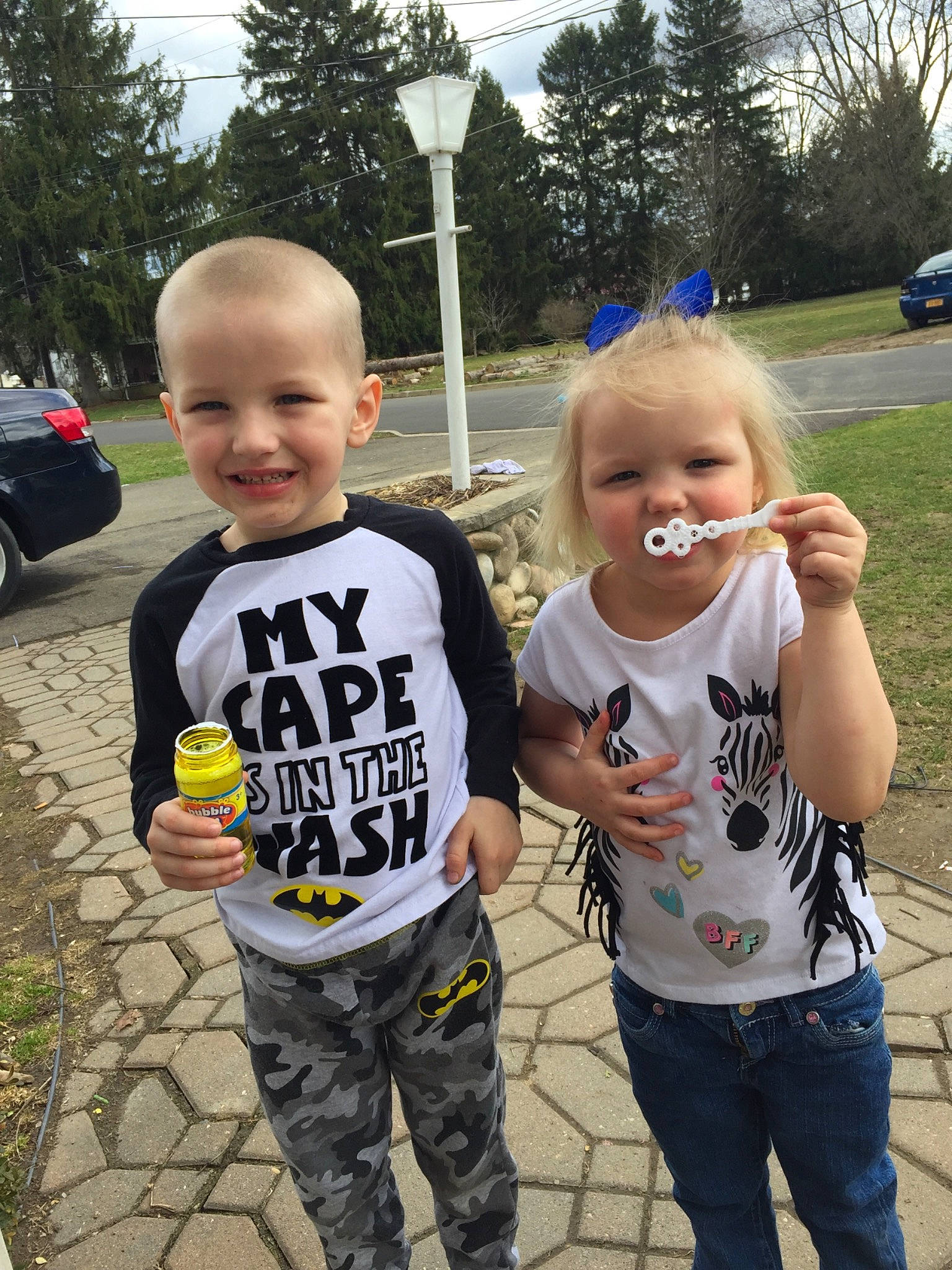 Bentley joined the competition — help win amazing prizes! car, child, cool, face, family, fun, grass, head, jeans, joy, male, outerwear, people, person, sibling, smile, summer, t_shirt, toddler, top