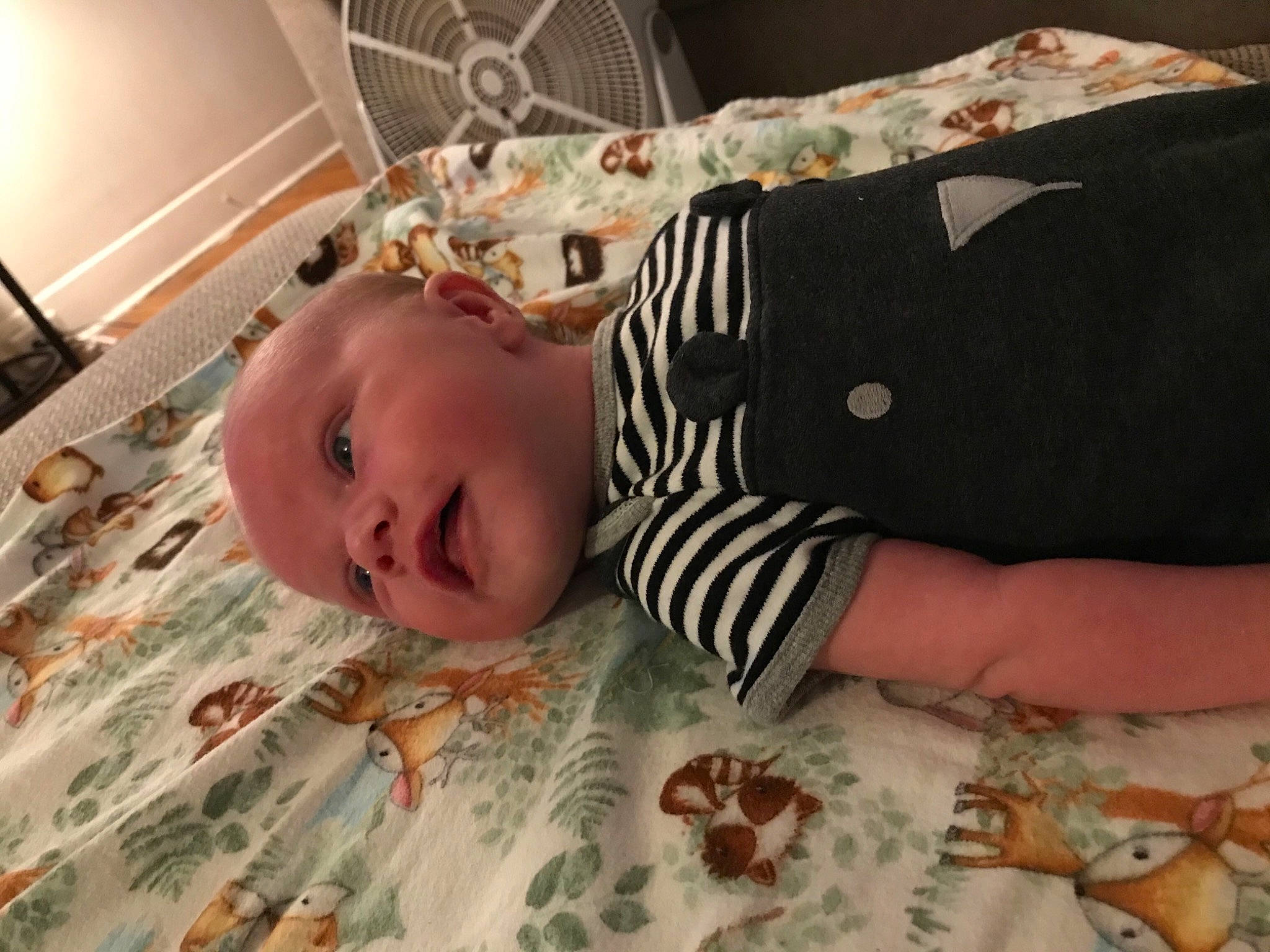 Drake is registered to the contest to win money with this photo: arm, baby, baby_products, baby_safety, baby_toddler_clothing, cheek, child, comfort, eye, facial_expression, flooring, human_body, linens, pattern, person, room, skin, sleeve, smile, toddler