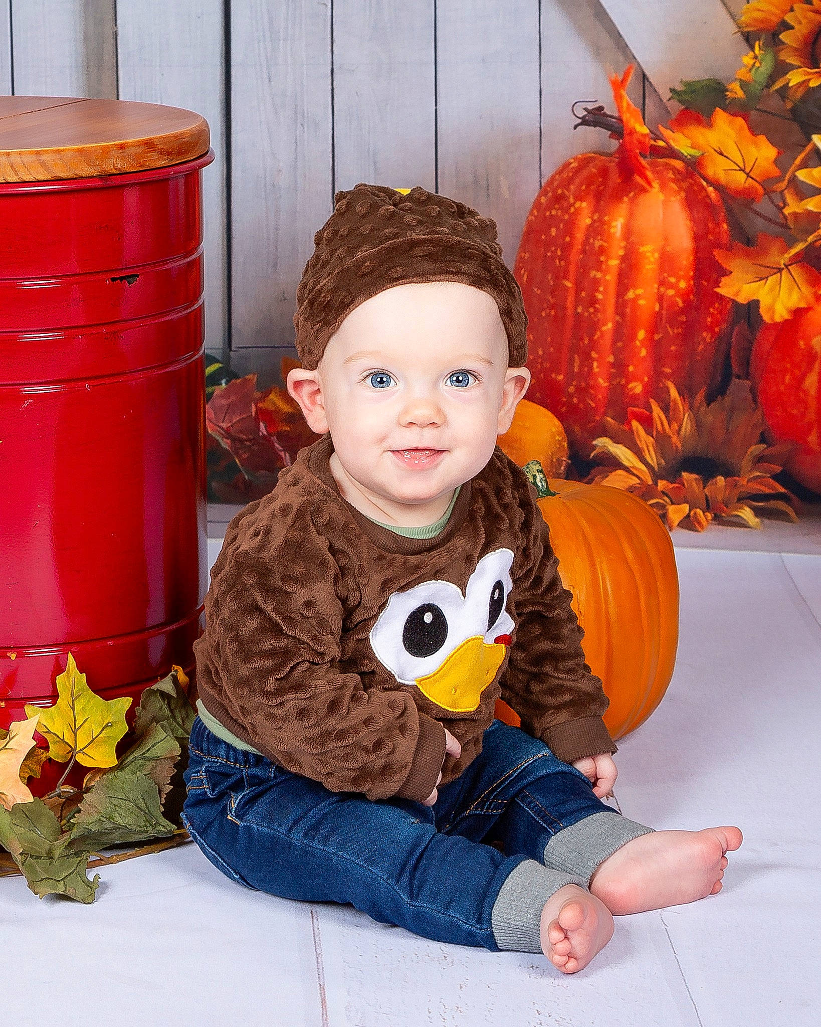 Benjamin is registered to the contest to win money with this photo: baby_toddler_clothing, calabaza, child, cucurbita, flooring, fun, gourd, happy, joy, local_food, natural_foods, orange, person, plant, pumpkin, room, smile, squash, toddler, vegetable