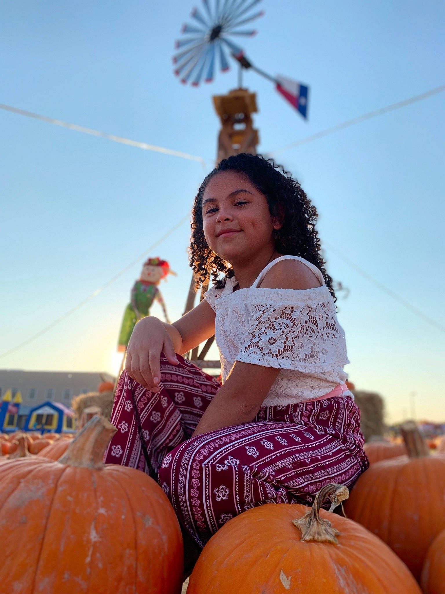 Nevaeh is registered to the contest to win money with this photo: calabaza, child, cucurbita, fun, gourd, happy, joy, orange, people, person, plant, pumpkin, sky, smile, tradition, vacation, vegetable, world