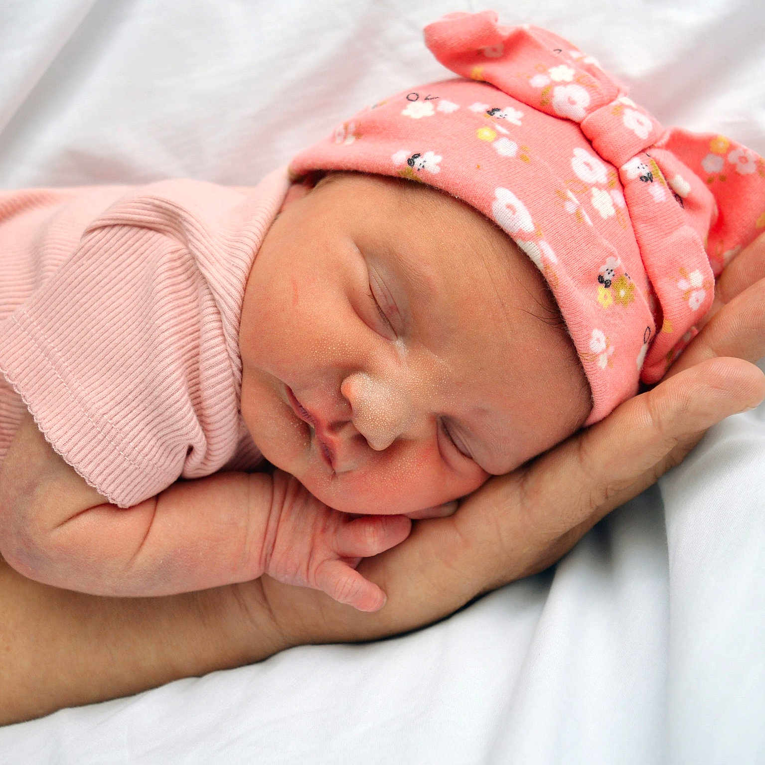 Magdalen is registered to the contest to win money with this photo: baby, baby_sleeping, care, child, closeup, cute, hand, hat, infant, newborn, newborn_hat, peaceful, person, pink_clothing, portrait, rest, skin, sleeping, soft, tender