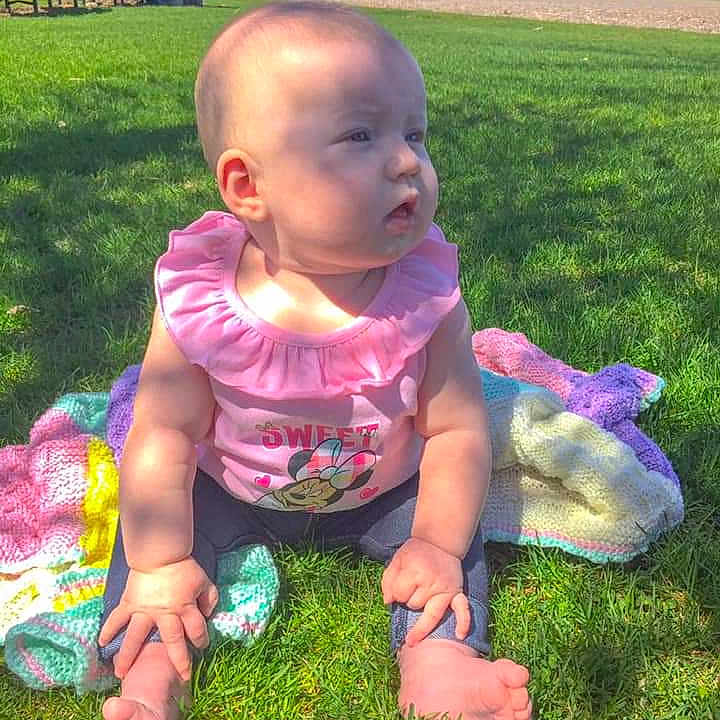 Pyper is registered to the contest to win money with this photo: baby, child, fun, grass, grass_family, lawn, leaf, meadow, person, plant, play, sitting, smile, summer, toddler