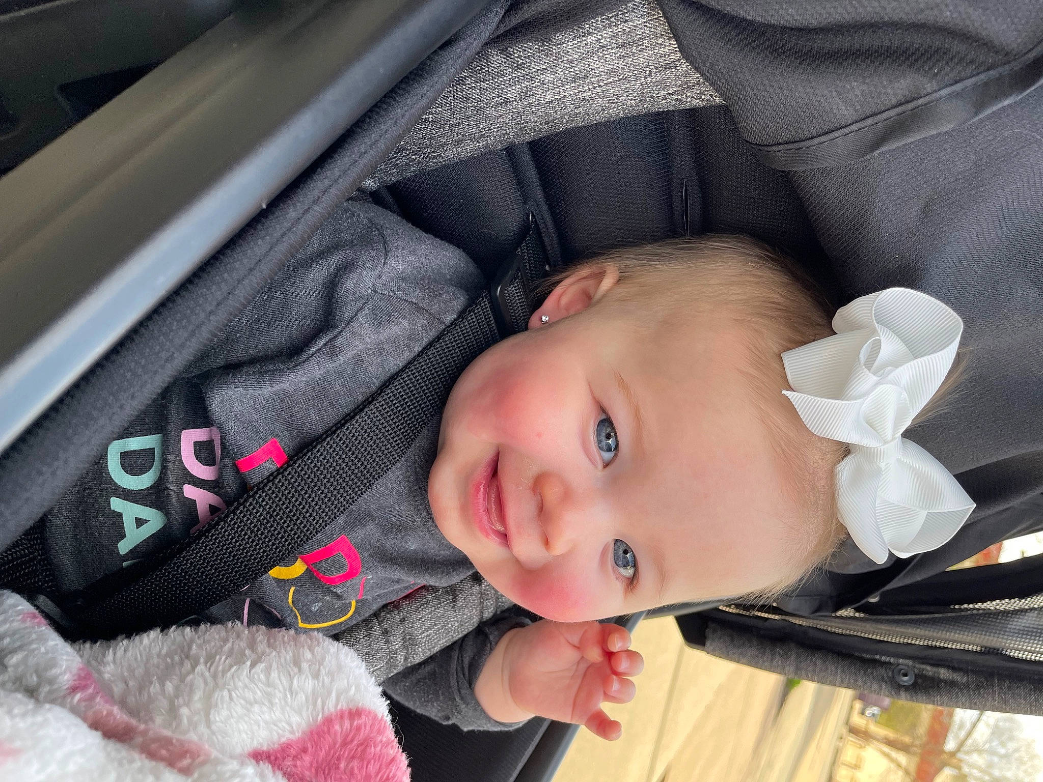 Oaklynn joined the competition — help win amazing prizes! baby, baby_carriage, baby_toddler_clothing, black, cheek, child, comfort, cool, eyebrow, head, iris, lip, nose, organ, person, photograph, product, skin, smile, toddler