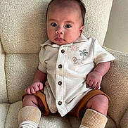 Carlyle Leonardo joined the competition — help win amazing prizes! adorable, armchair, baby, child, clothing, collared_shirt, cozy, face, feet, furniture, hands, indoors, infant, portrait, shoes, shorts, sitting, socks, textured_fabric, wide_eyed
