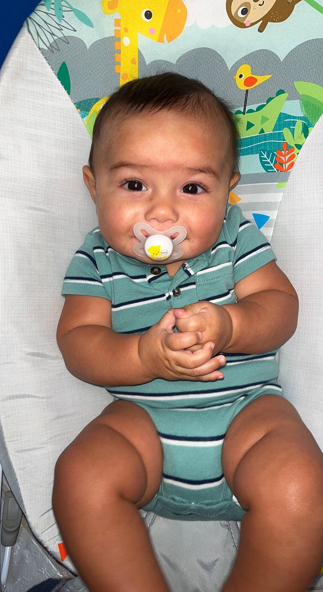 Mateo joined the competition — help win amazing prizes! baby, baby_products, baby_toddler_clothing, chair, cheek, child, chin, eye, finger, happy, head, iris, mouth, neck, nose, organ, person, sitting, skin, thigh