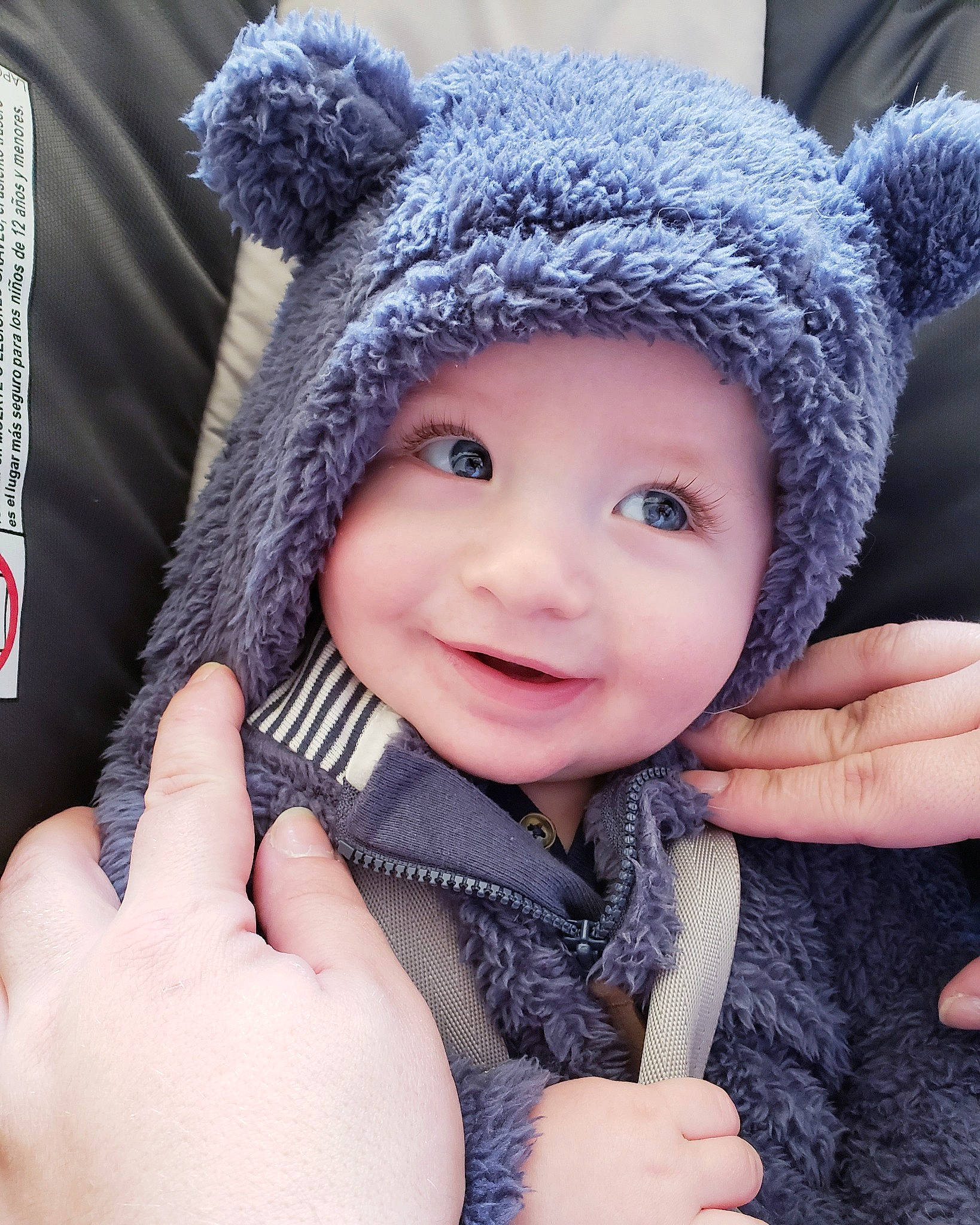 Kye joined the competition — help win amazing prizes! baby, beanie, bonnet, cap, child, clothing, crochet, ear, finger, fur, hand, hat, headgear, headwear, knit_cap, organ, outerwear, person, purple, skin
