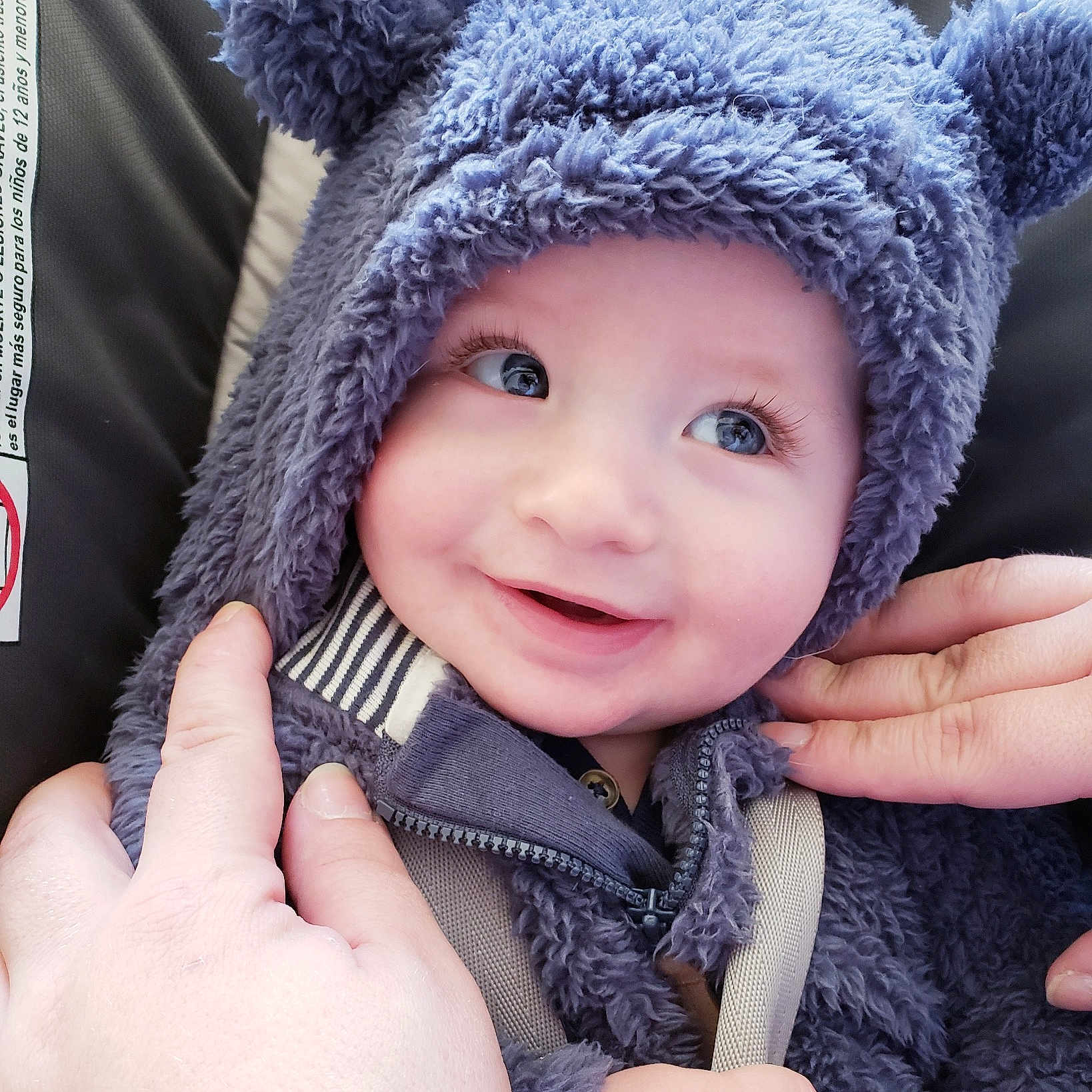 Kye joined the competition — help win amazing prizes! baby, beanie, bonnet, cap, child, clothing, crochet, ear, finger, fur, hand, hat, headgear, headwear, knit_cap, organ, outerwear, person, purple, skin