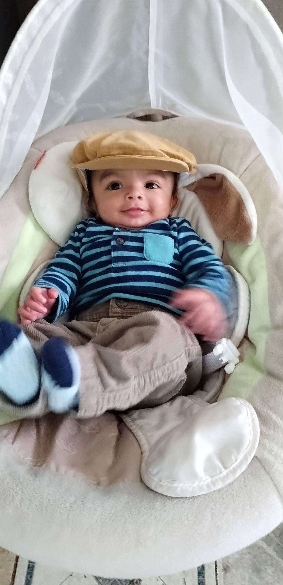 Cyrus joined the competition — help win amazing prizes! baby, baby_carriage, baby_in_car_seat, baby_products, baby_safety, baby_toddler_clothing, cheek, child, comfort, eye, face, head, headwear, linens, pattern, person, sitting, skin, sleeve, smile