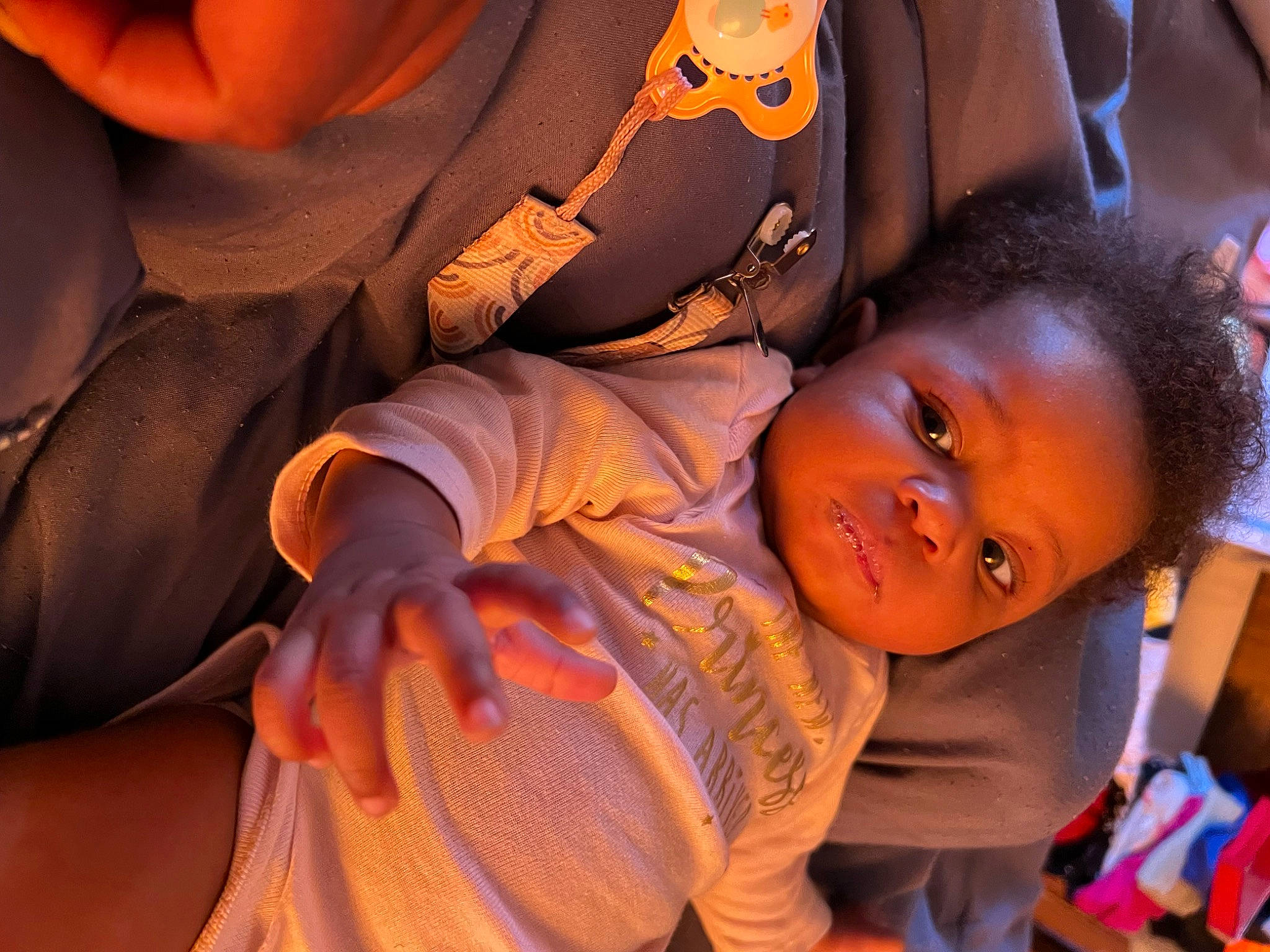 Armani joined the competition — help win amazing prizes! abdomen, baby, child, comfort, elbow, event, fun, gesture, happy, human_body, mouth, nail, orange, person, room, sitting, skin, t_shirt, toddler, tradition