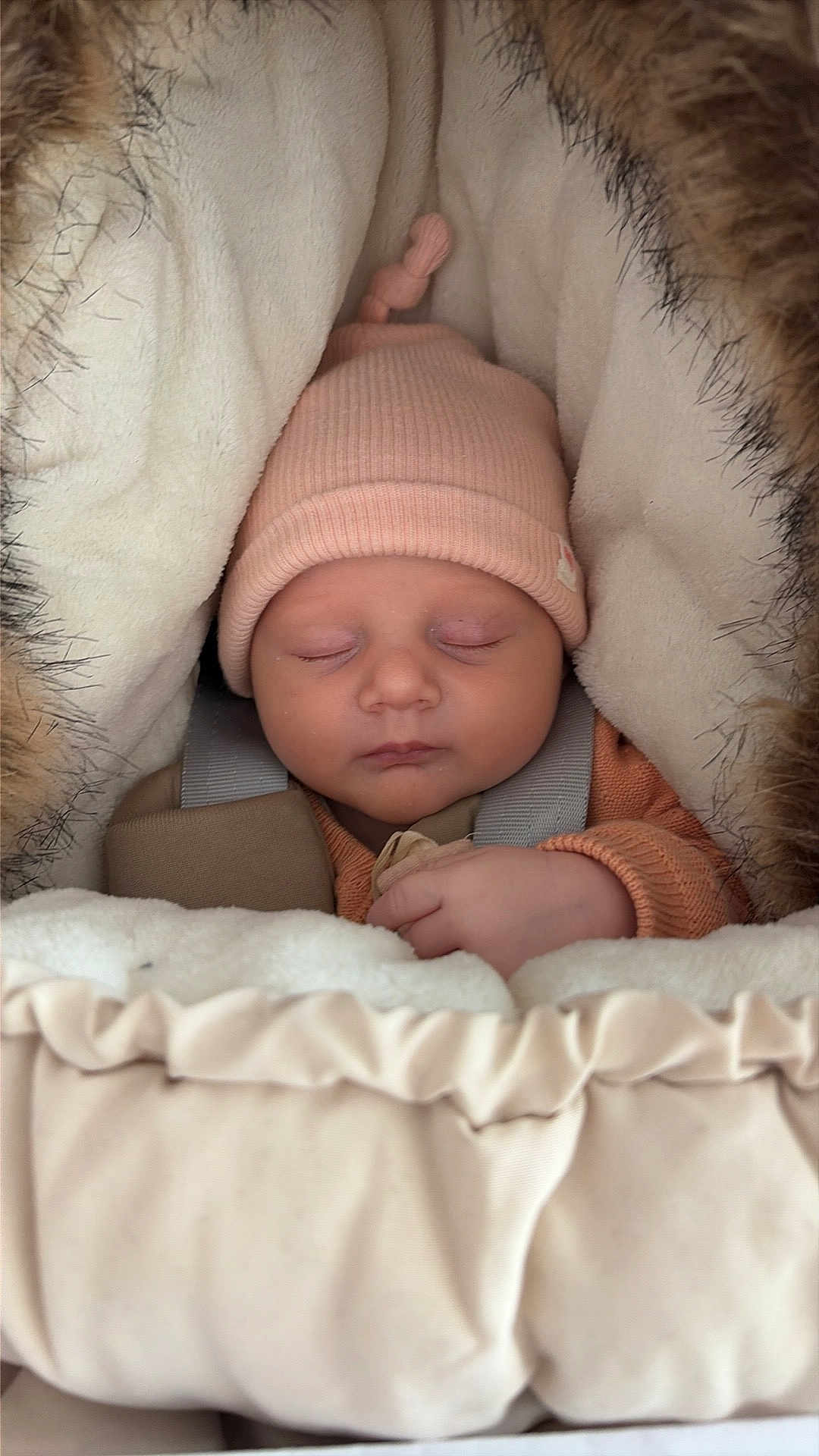 Caméllya participe au concours pour gagner de l'argent avec cette photo : baby, blanket, bundle, car_seat, child, cozy, cute, face, hands, hat, infant, knitted_hat, newborn, peaceful, plush, resting, sleeping, soft, stroller, warm