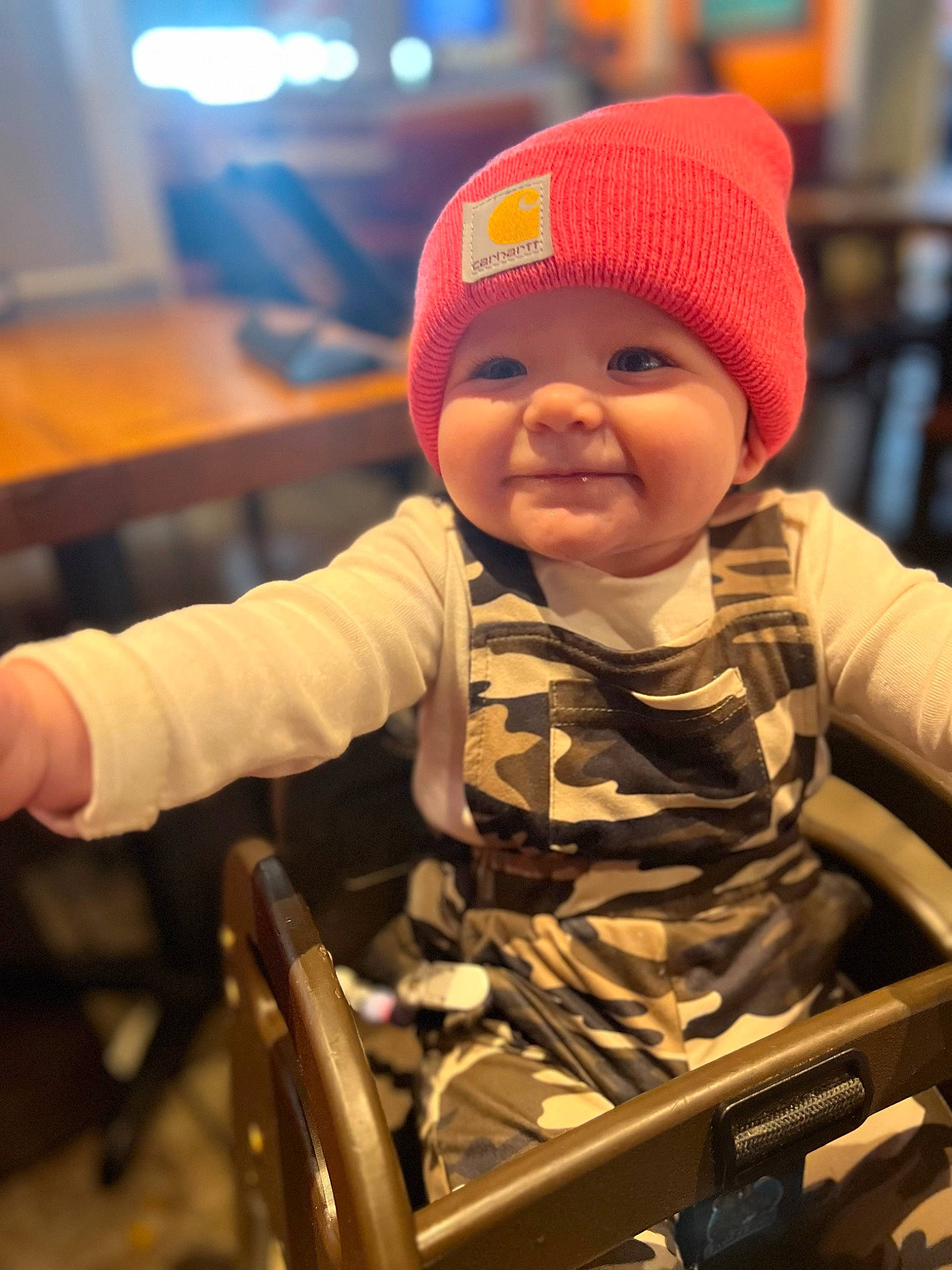 Kenna is registered to the contest to win money with this photo: baby, baby_carriage, baby_products, baby_safety, baby_toddler_clothing, beanie, cap, chair, child, comfort, desk, eye, facial_expression, fun, happy, headwear, joy, knit_cap, person, sitting