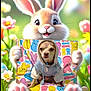 Mafasa is registered to the contest to win money with this photo: blanket, cartoon, chihuahua, cute, dog, ears, easter_bunny, easter_eggs, flowers, framed_photo, garden, grass, hoodie, pastel_colors, pattern, paws, photorealistic_dog, rabbit, smile, spring