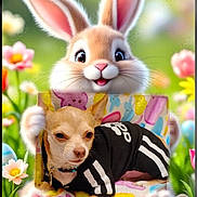 Mafasa joined the competition — help win amazing prizes! animal, black_jacket, cartoon_bunny, chihuahua, colorful, cute, dog, easter, easter_eggs, flowers, grass, outdoor_scene, pet, photobomb, portrait, sitting, small_dog, spring, tracksuit, whimsical