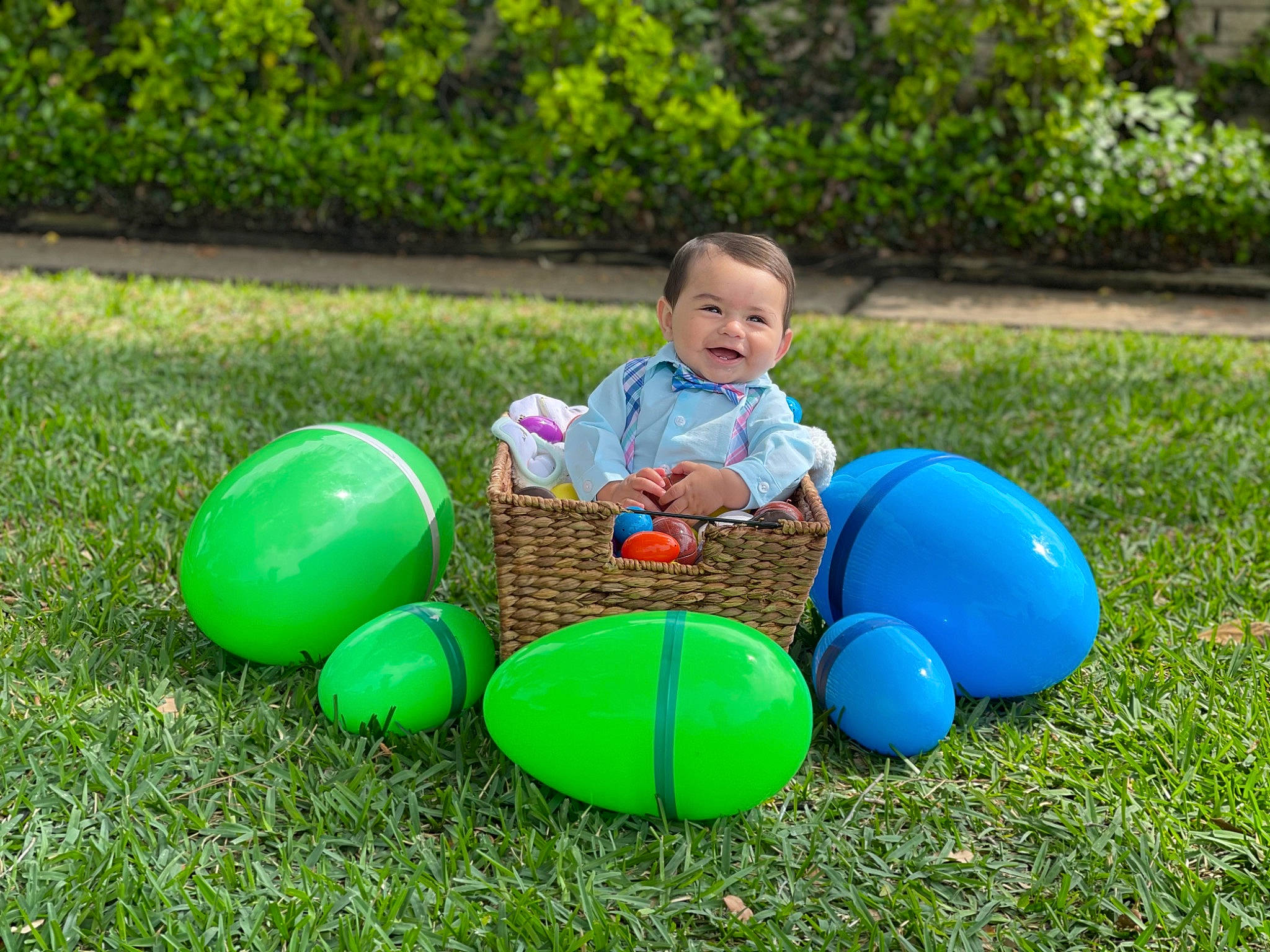 Jax is registered to the contest to win money with this photo: baby, baby_toddler_clothing, ball, child, electric_blue, fun, grass, grassland, happy, lawn, leisure, mammal, people_in_nature, person, plant, playing_with_kids, recreation, sitting, smile, sports_equipment