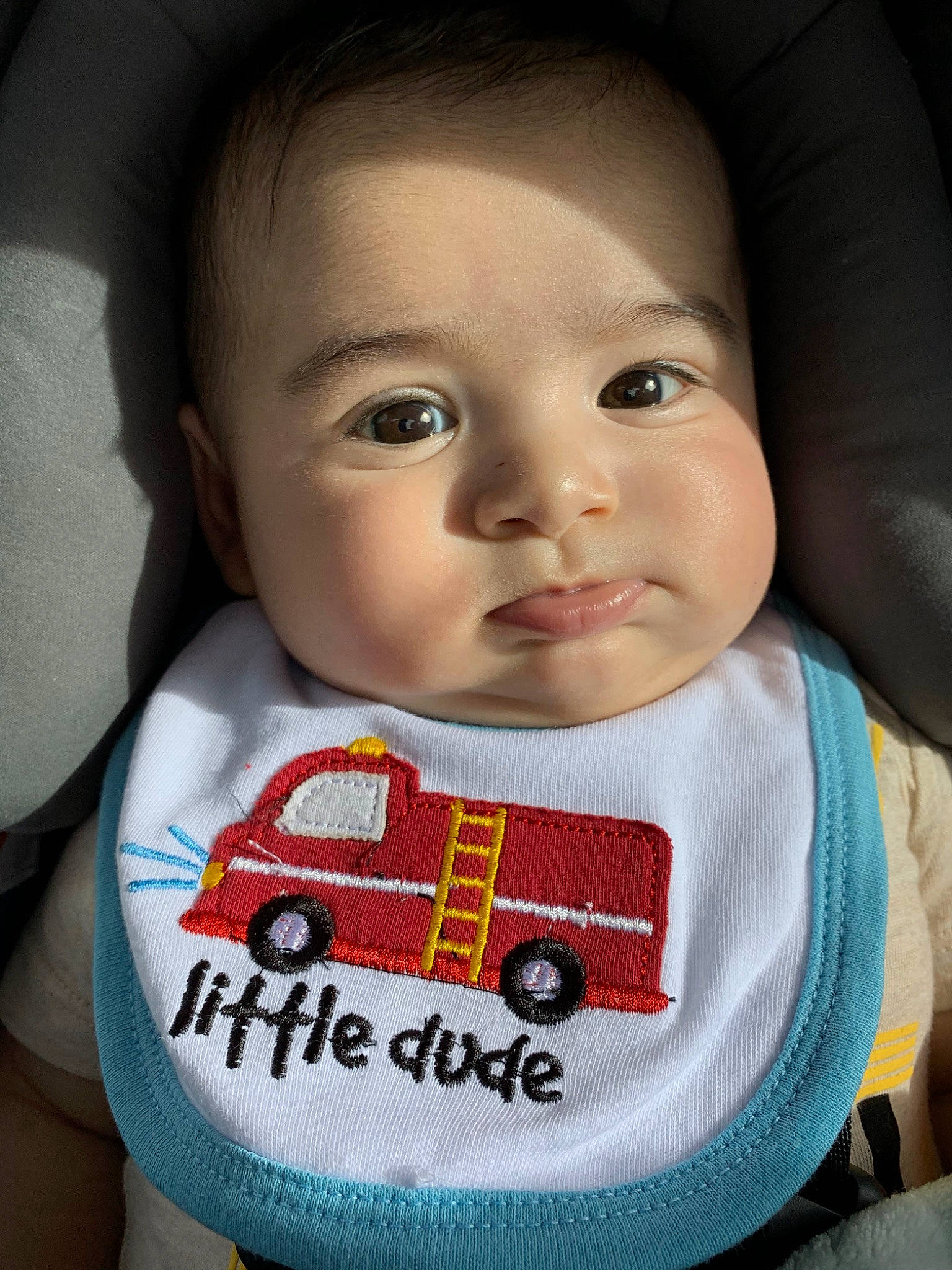 Halo is registered to the contest to win money with this photo: baby, baby_in_car_seat, baby_products, car_seat, cheek, child, ear, eye, forehead, head, lip, mouth, nose, person, photography, product, skin, toddler, toy