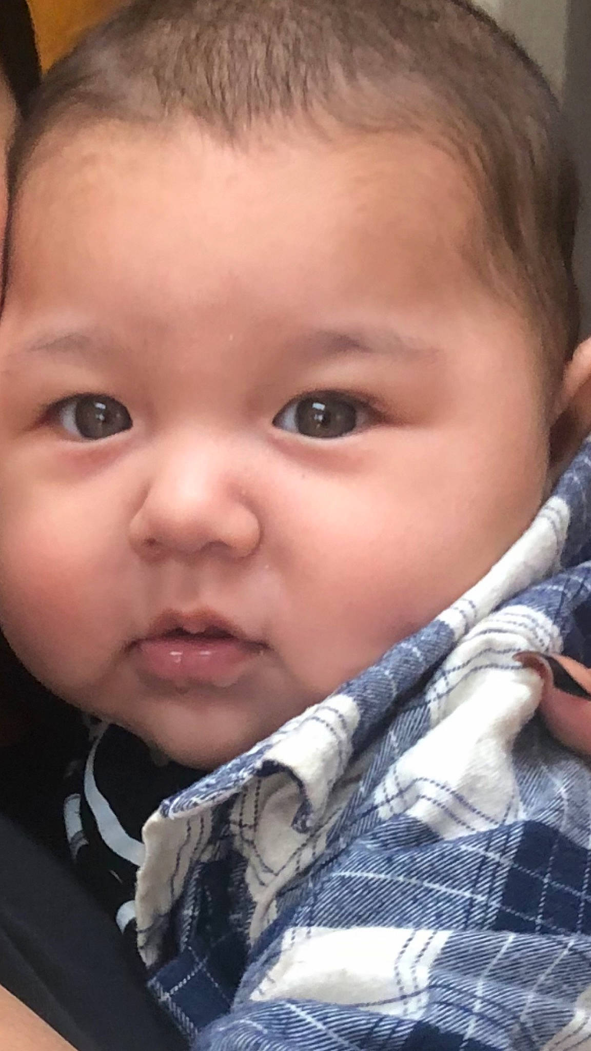 Nathan Manuel Orozco is registered to the contest to win money with this photo: baby, baby_toddler_clothing, cheek, child, chin, close_up, eye, eyebrow, eyelash, flash_photography, grass, happy, iris, lip, mouth, nose, person, plaid, skin, tartan