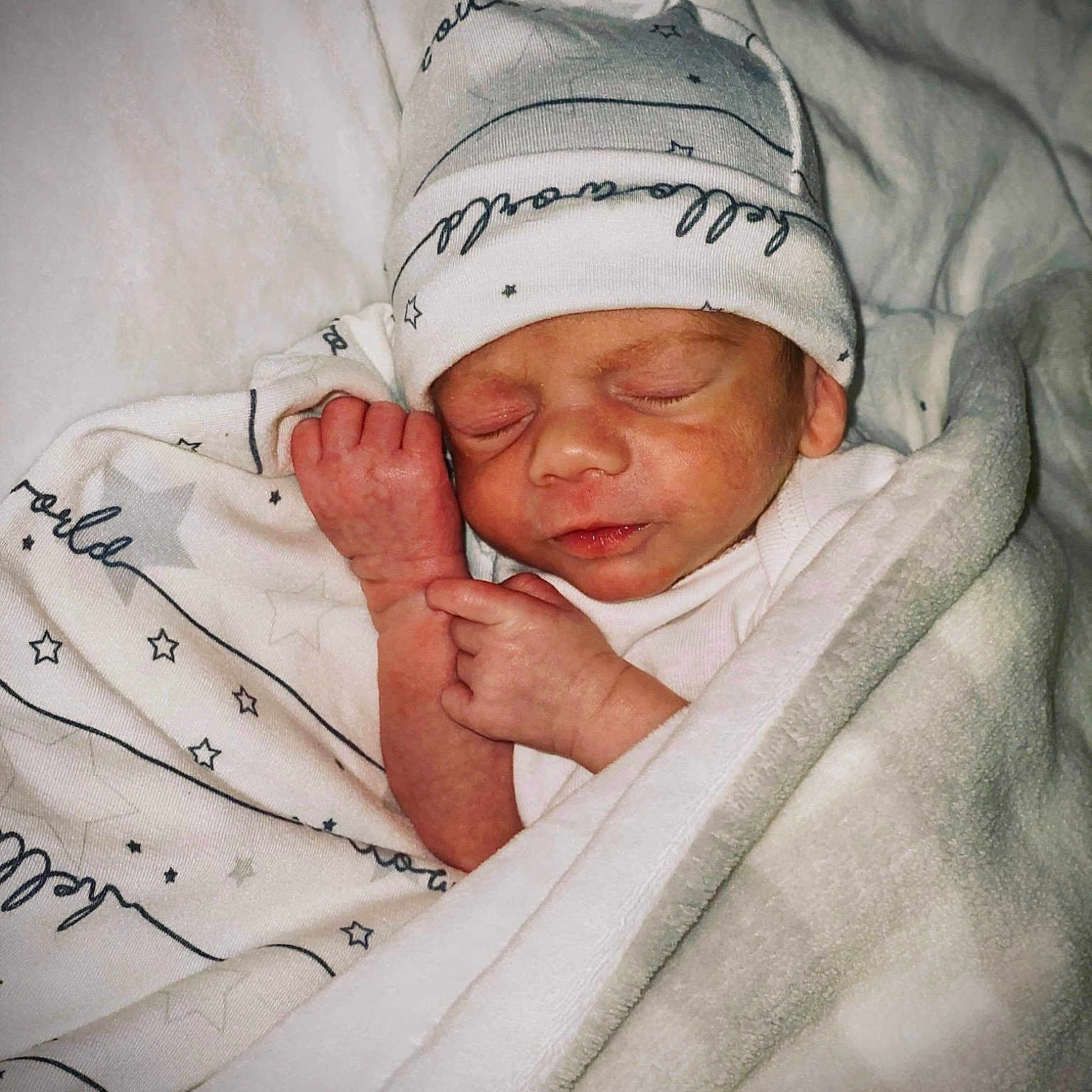 Draydon joined the competition — help win amazing prizes! baby, baby_sleeping, baby_toddler_clothing, cap, cheek, child, comfort, eye, eyebrow, flash_photography, happy, headgear, knit_cap, linens, mouth, outerwear, skin, sleeve, textile, toddler