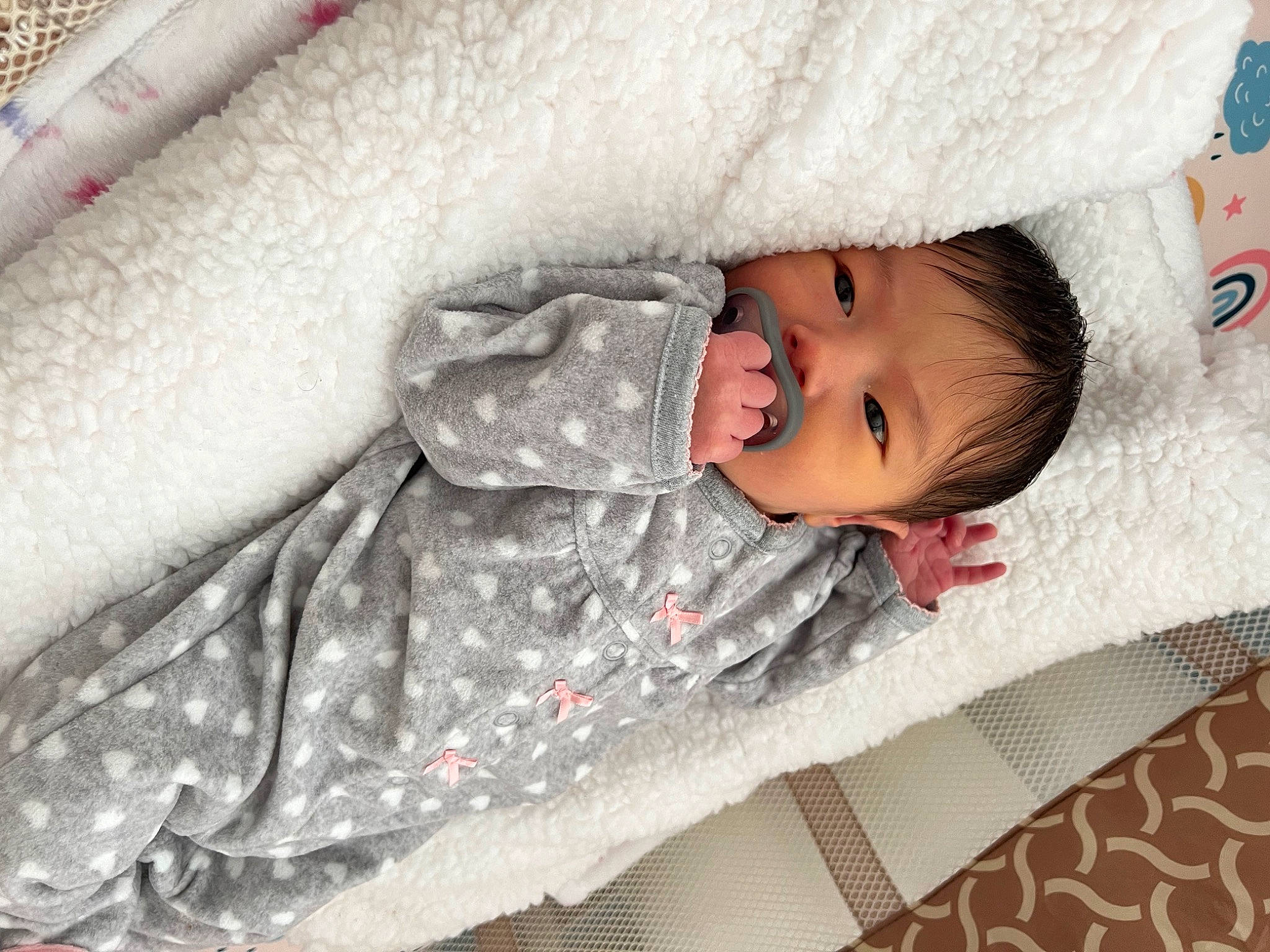 Cali Alyssa joined the competition — help win amazing prizes! baby, baby_products, baby_toddler_clothing, cheek, child, comfort, eye, freezing, fur, human_body, linens, mouth, nose, person, room, skin, smile, snow, textile, toddler