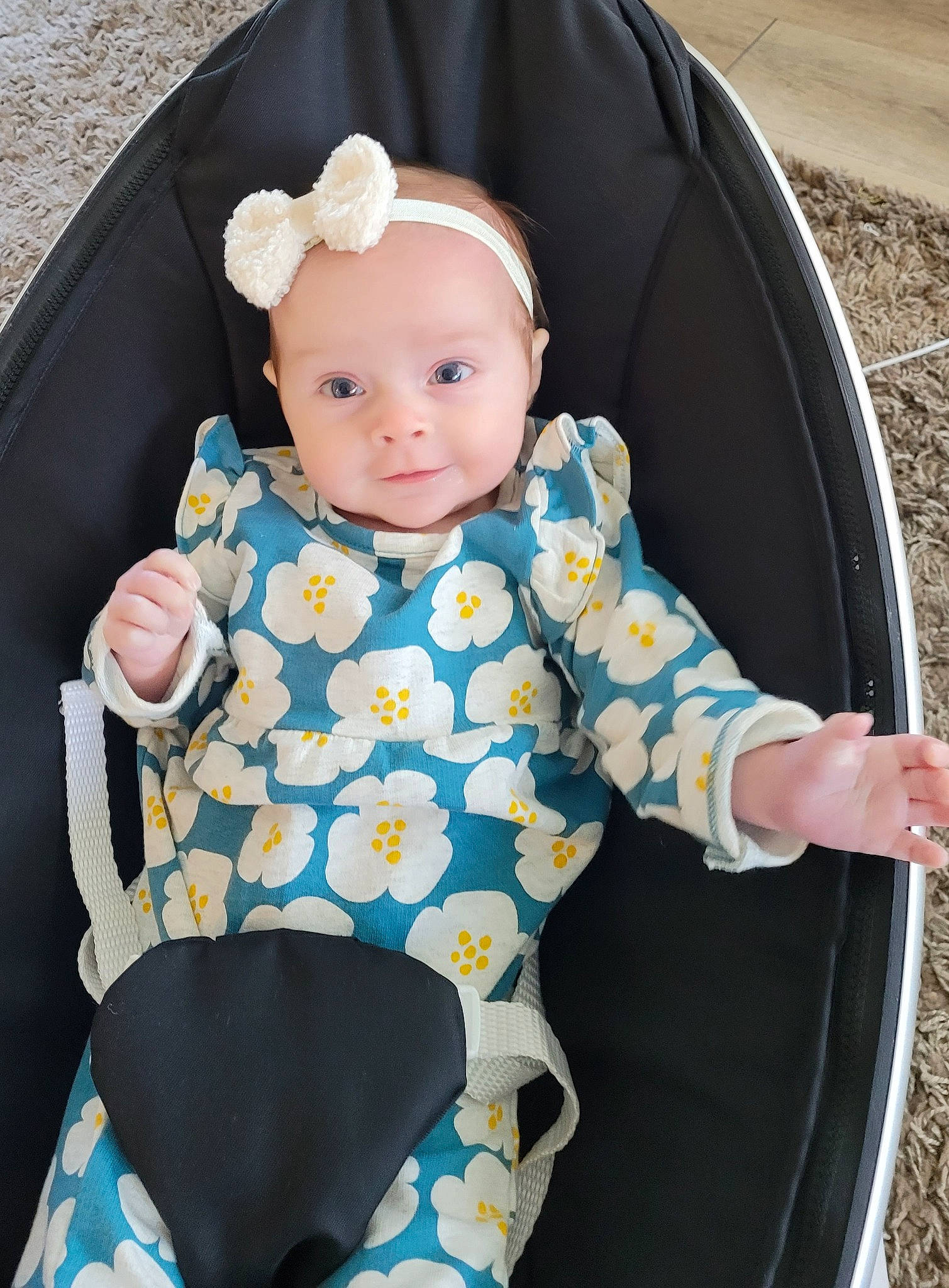 Macie joined the competition — help win amazing prizes! automotive_tire, baby, baby_carriage, baby_products, baby_safety, baby_toddler_clothing, cheek, child, comfort, doll, electric_blue, face, fashion_accessory, head, outerwear, pattern, person, sitting, sleeve, thigh
