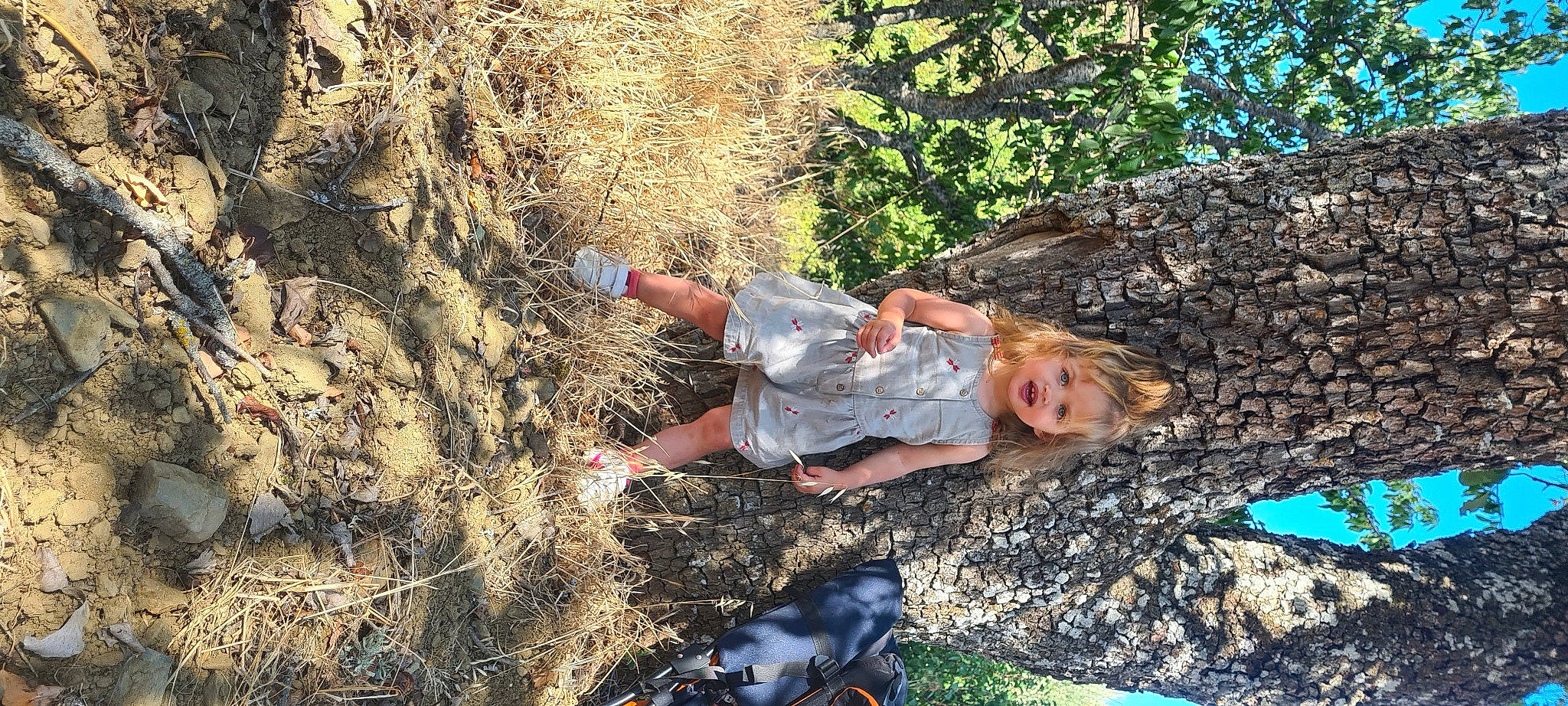 Nélia participe au concours pour gagner de l'argent avec cette photo : adventure, bedrock, boot, fun, grass, landscape, leisure, luggage_and_bags, outdoor_recreation, people_in_nature, person, plant, recreation, rock, smile, soil, thigh, tree, trunk, wilderness