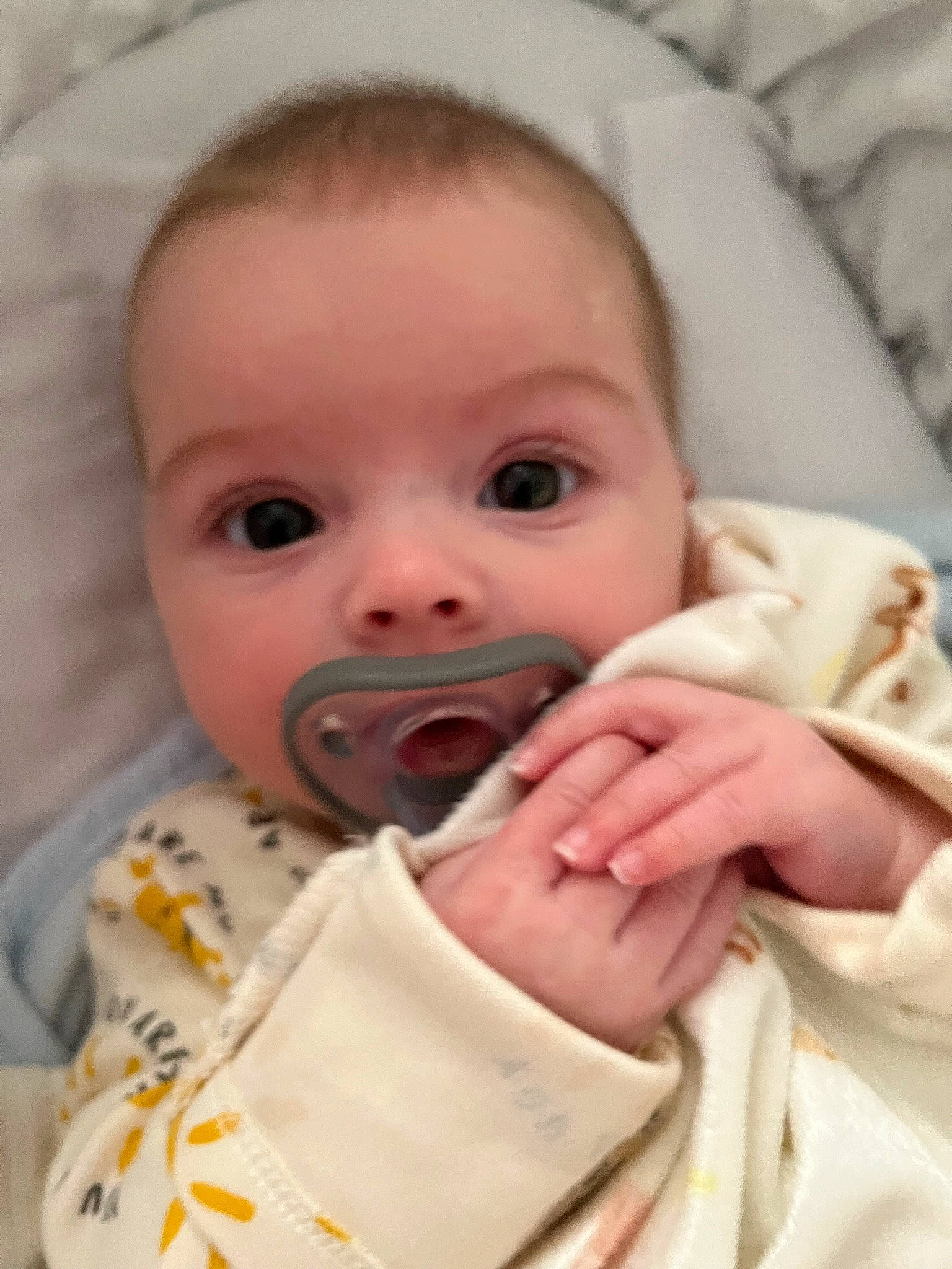 Delilah is registered to the contest to win money with this photo: baby, baby_products, baby_toddler_clothing, cheek, child, chin, comfort, eye, eyebrow, eyelash, face, head, iris, linens, lip, nose, person, skin, sleeve, toddler