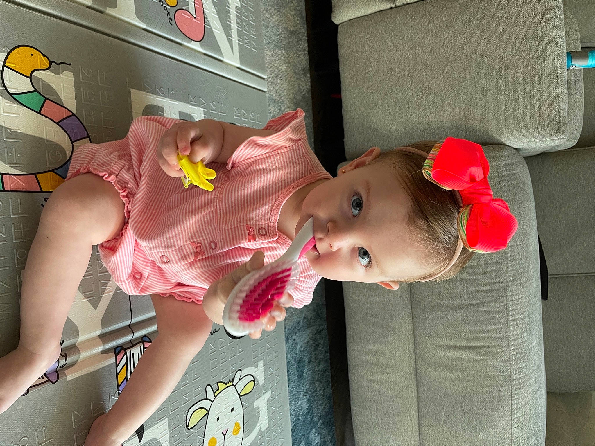 Laura joined the competition — help win amazing prizes! baby, baby_toddler_clothing, carmine, chest, child, fashion_accessory, flesh, fun, happy, hat, human_leg, mouth, nose, person, pink, room, skin, sun_hat, textile, toddler