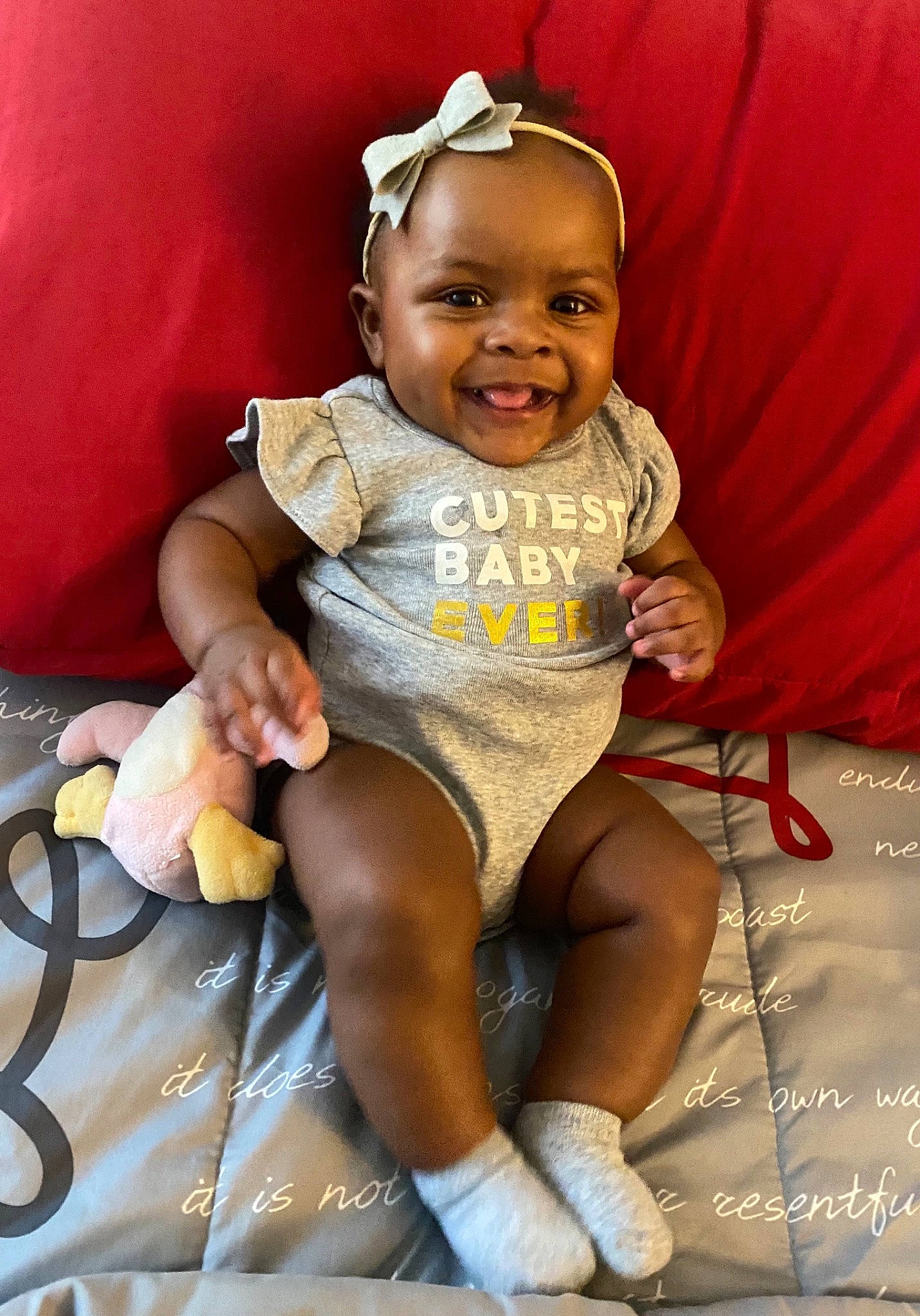 Kamiyah joined the competition — help win amazing prizes! baby, baby_laughing, baby_products, baby_toddler_clothing, baby_toys, child, comfort, foot, goggles, hair_accessory, hand, headband, joy, laugh, person, plush, sock, stuffed_toy, sunglasses, toddler