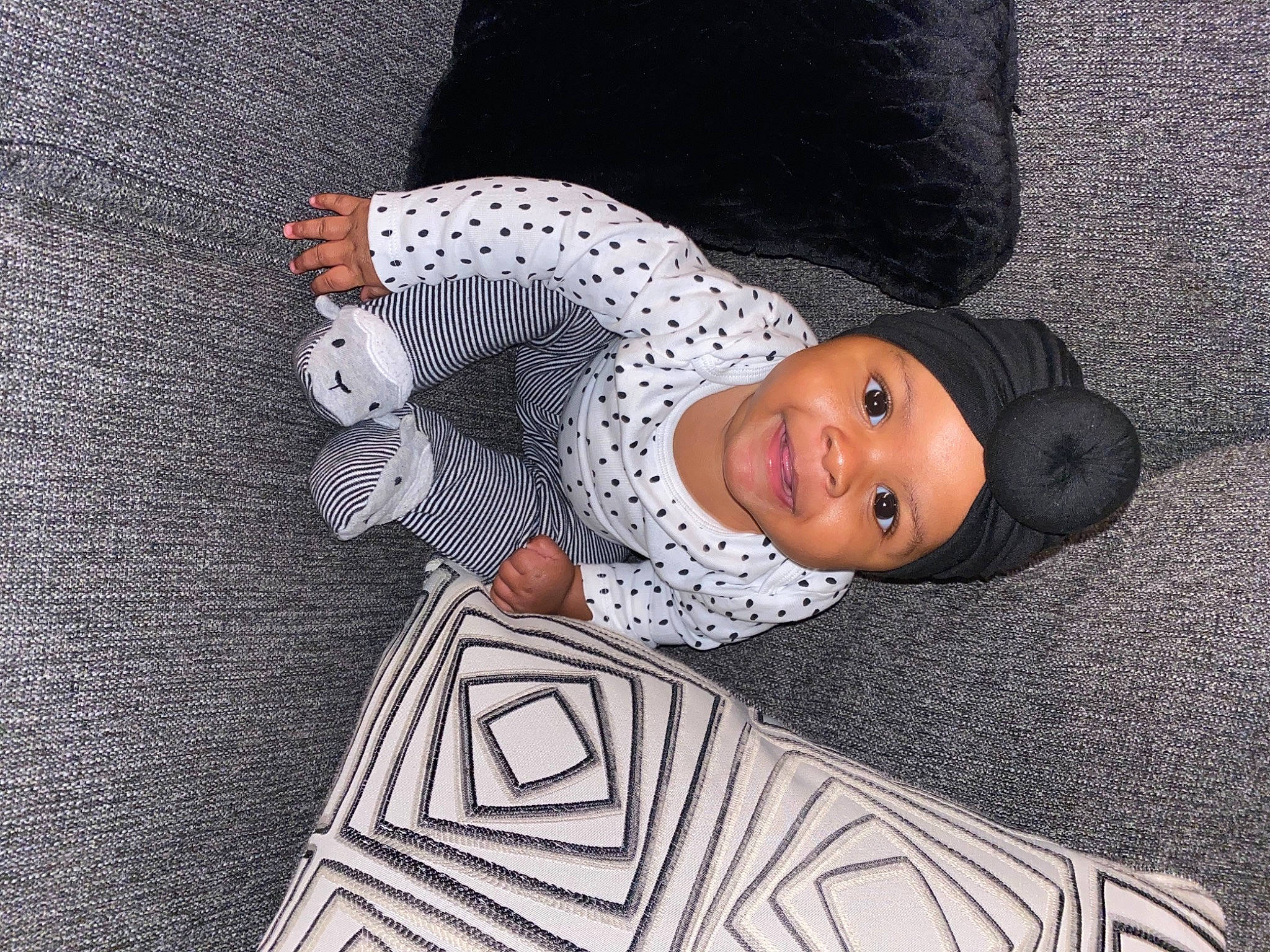 Kamiyah joined the competition — help win amazing prizes! baby, baby_products, baby_toddler_clothing, comfort, headwear, joy, nightwear, nose, person, polka_dot, toddler