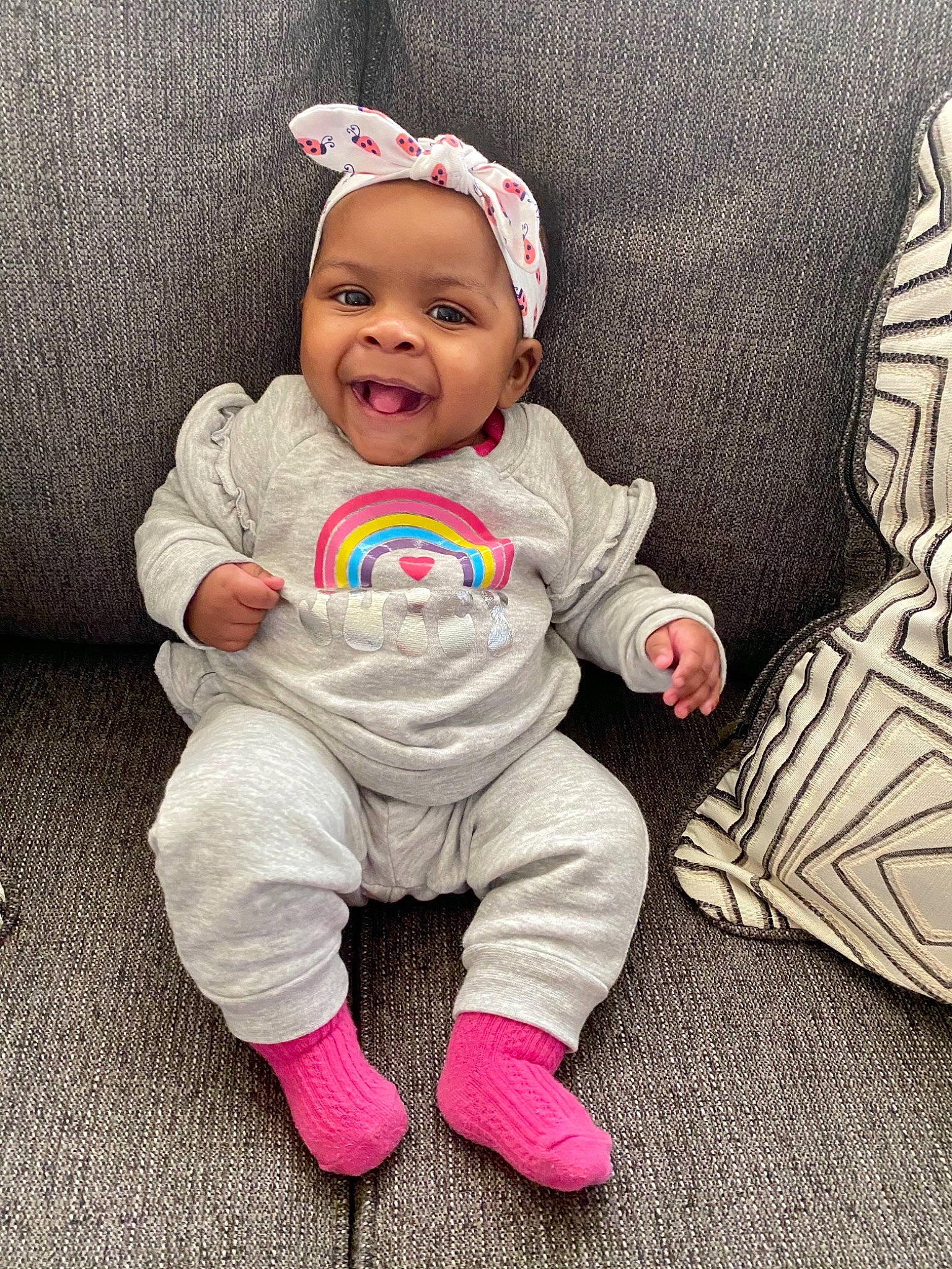Kamiyah joined the competition — help win amazing prizes! baby, baby_laughing, baby_products, baby_toddler_clothing, bonnet, child, comfort, headband, headwear, joy, nose, person, pink, sock, toddler