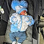Jaxxon-Brian is registered to the contest to win money with this photo: baby, blue, child, clothing, cozy, cute, fabric, infant, knitted_hat, knitted_sweater, newborn, outdoor, pacifier, pom_poms, resting, sleeping, soft, stroller, warm, white