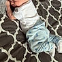 baby, bed, blanket, child, cozy, cute, head, indoor, infant, nursery, pajamas, patterned_bedspread, peaceful, person, rest, sleeping, sock, soft, toddler, white_shirt