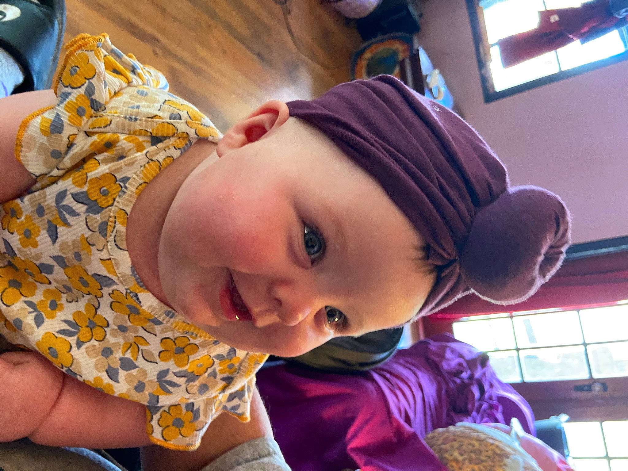 Violet is registered to the contest to win money with this photo: audio_equipment, baby, child, eyelash, eyewear, fashion_accessory, fun, happy, leisure, lip, magenta, mouth, nose, person, recreation, selfie, sitting, skin, smile, toddler