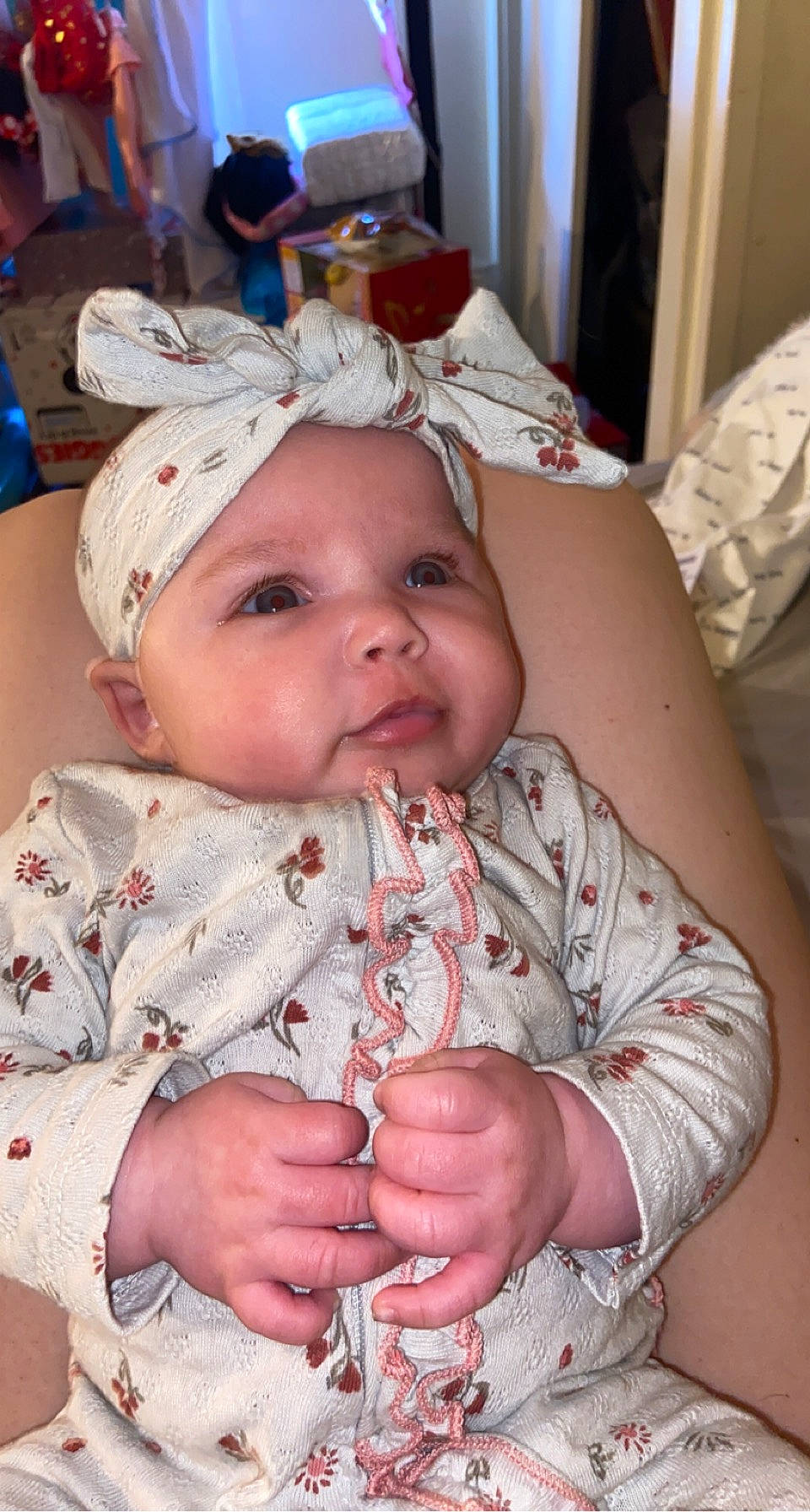 Azlyn is registered to the contest to win money with this photo: baby, baby_toddler_clothing, blue, cheek, child, chin, event, eye, eyebrow, fun, gesture, happy, headwear, iris, lip, mouth, nose, person, pink, skin