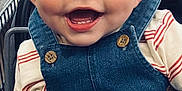 Samuel joined the competition — help win amazing prizes! baby, blue_eyes, button, child, closeup, cute, denim_overalls, grocery_store, happy, indoor, infant, person, retail, retail_store, safety, seatbelt, shopping_cart, smiling, striped_shirt, walmart