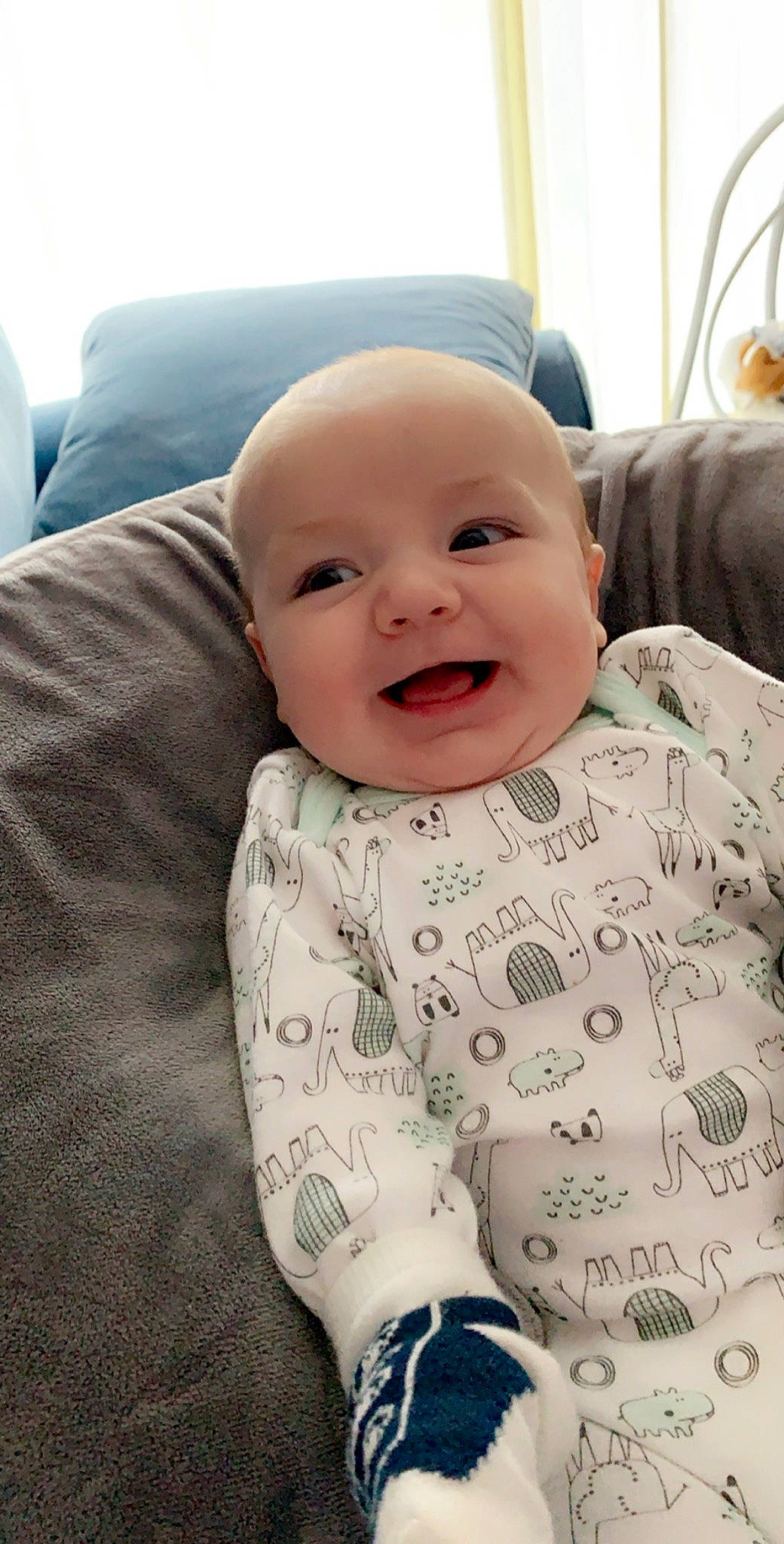 Jameson is registered to the contest to win money with this photo: baby, cheek, child, face, facial_expression, head, laugh, lip, mouth, nose, person, skin, smile, toddler
