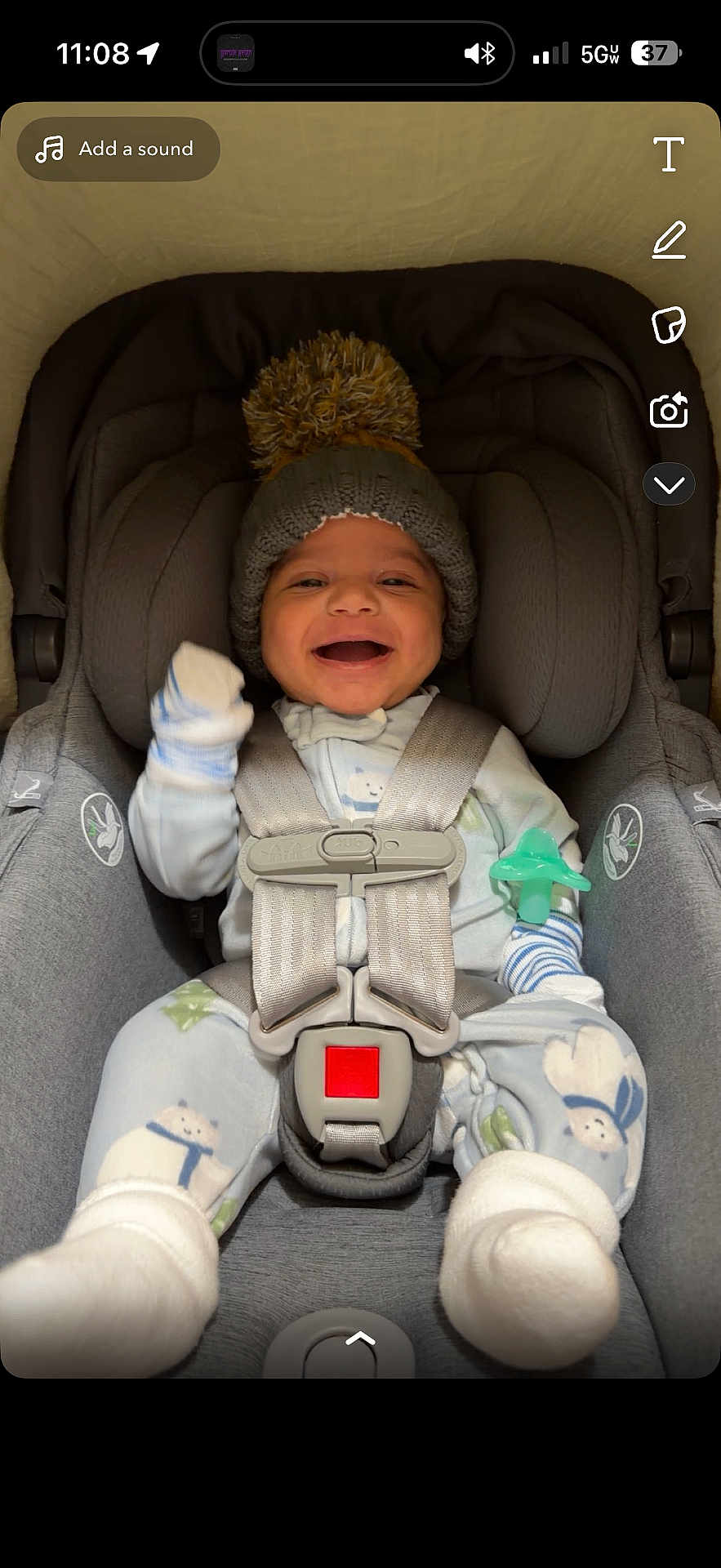 Kyrie joined the competition — help win amazing prizes! baby, baby_accessory, car_seat, child, child_seat, cozy, cute, happy, hat, headwear, indoor, infant, infant_clothing, mitten, pajamas, playful, portrait, seat_belt, smiling, warm_clothing
