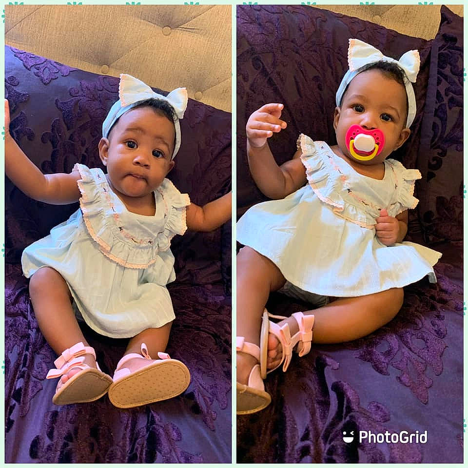 Kaylen joined the competition — help win amazing prizes! baby, baby_toddler_clothing, bonnet, child, costume_accessory, embellishment, eye, hair_accessory, hand, headband, headgear, headpiece, human, nose, person, purple, skin, toddler