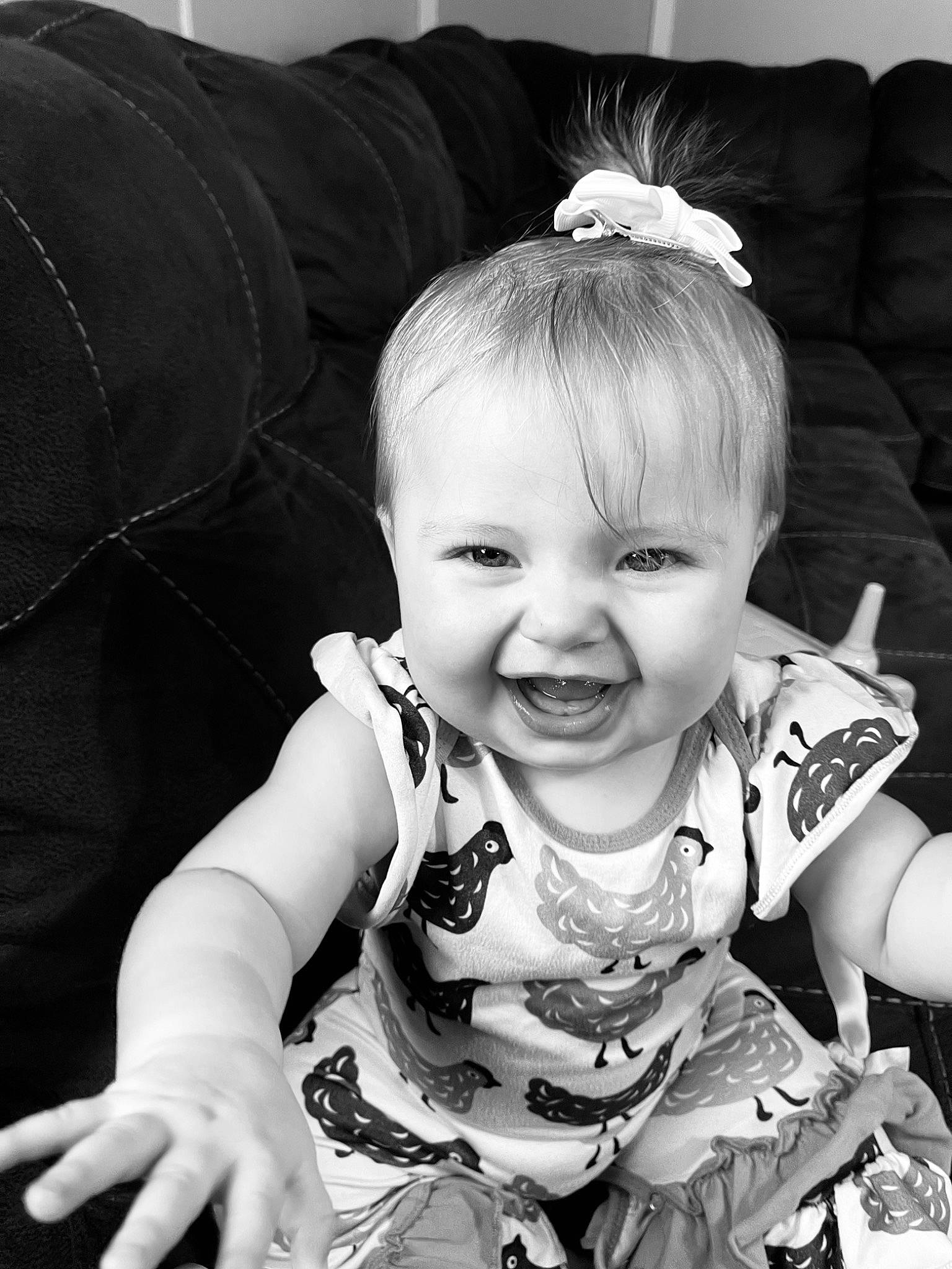 Macy Lacole Miracle joined the competition — help win amazing prizes! arm, baby, baby_toddler_clothing, black, black_and_white, cheek, dress, eye, flash_photography, hair, hand, happy, iris, person, photograph, product, skin, sleeve, smile, style