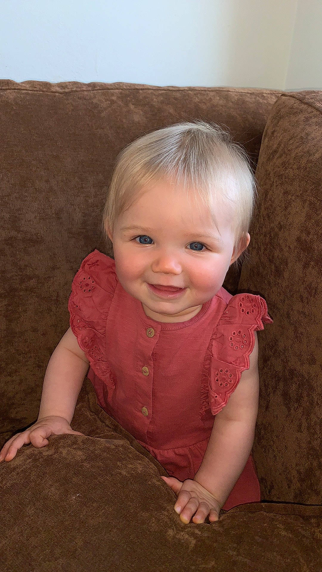 Kaylie participe au concours pour gagner de l'argent avec cette photo : baby, baby_toddler_clothing, cheek, dress, face, finger, flash_photography, happy, head, iris, joy, lip, nose, organ, outerwear, person, pink, skin, sleeve, smile