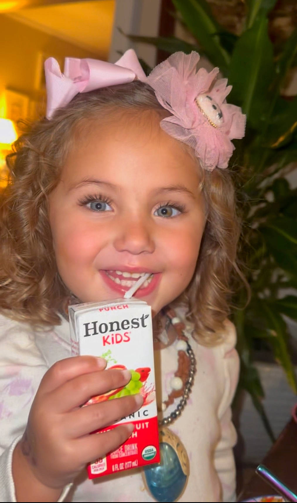 Birdie joined the competition — help win amazing prizes! beauty, brown_hair, cheek, child, eyelash, facial_expression, happy, headpiece, iris, joy, lamp, lip, organ, people, person, pink, plant, product, skin, smile